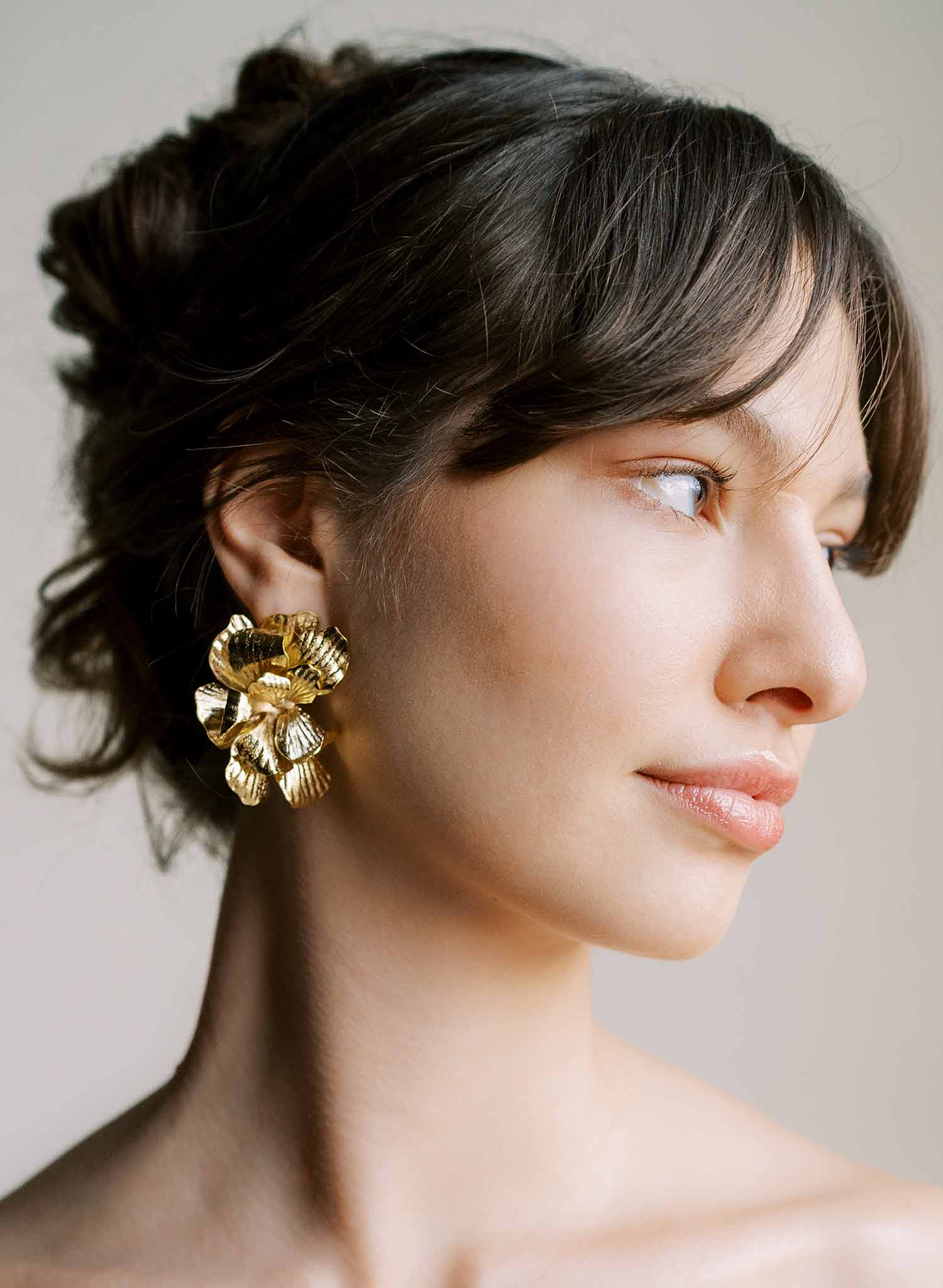 "Abstract gilded magnolia earrings, large - Style #2546"