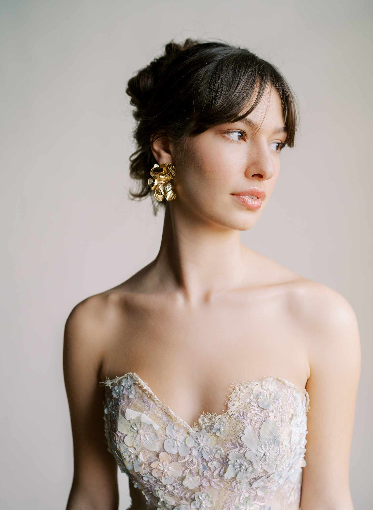 "Abstract gilded magnolia earrings, large - Style #2546"