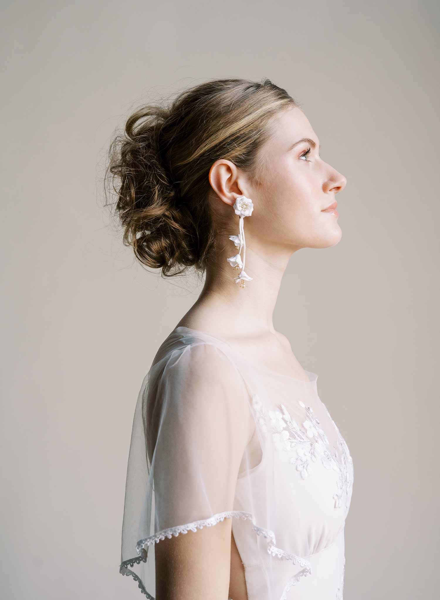 Dangling modern clay flowers bridal earrings - Style #2547
