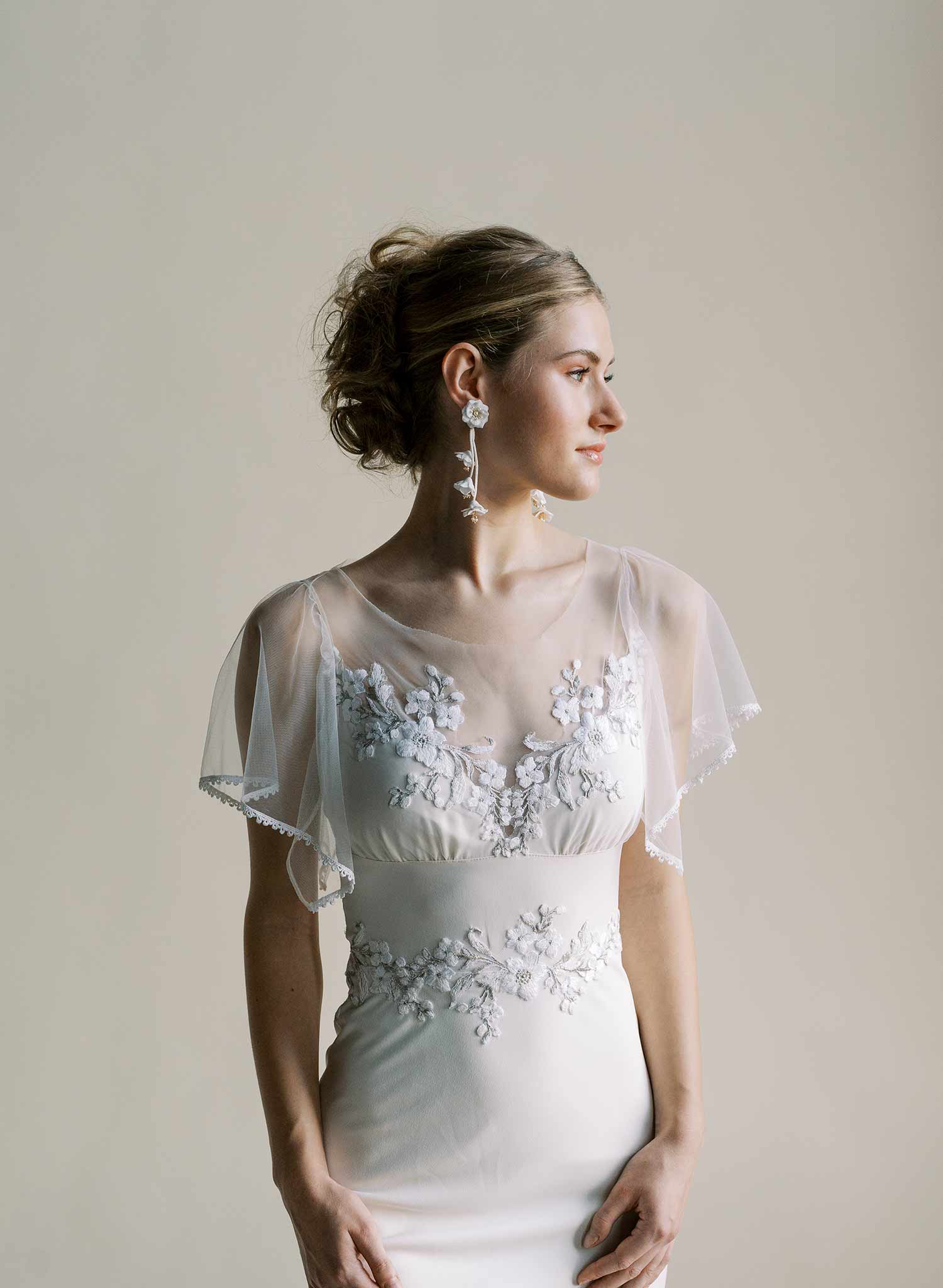 Dangling modern clay flowers bridal earrings - Style #2547