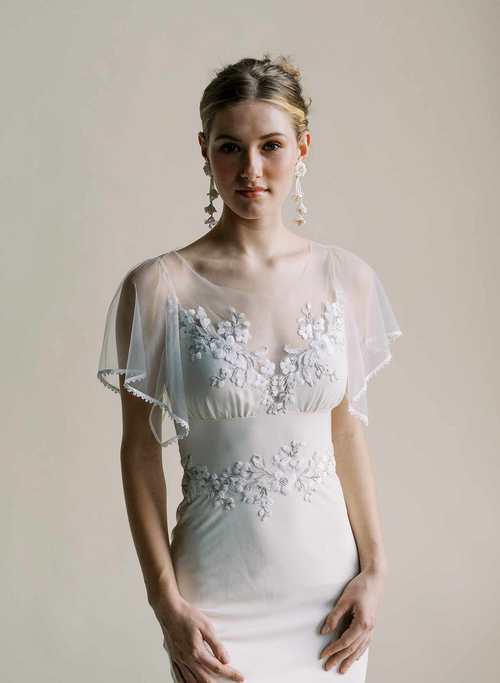 Dangling modern clay flowers bridal earrings - Style #2547