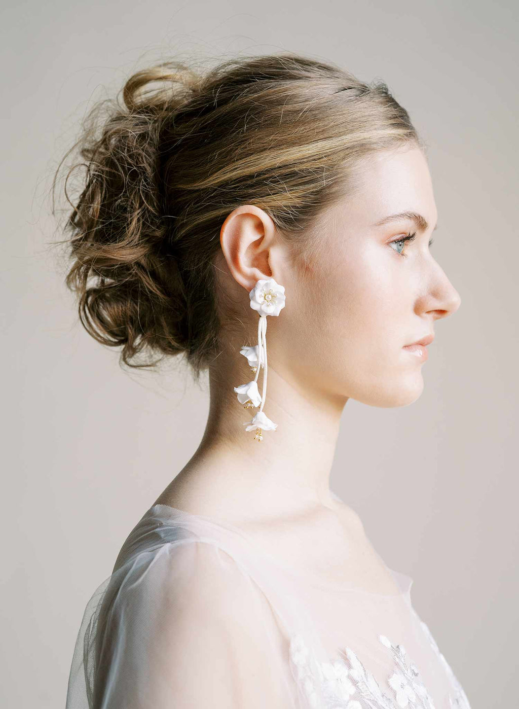 Dangling modern clay flowers bridal earrings - Style #2547
