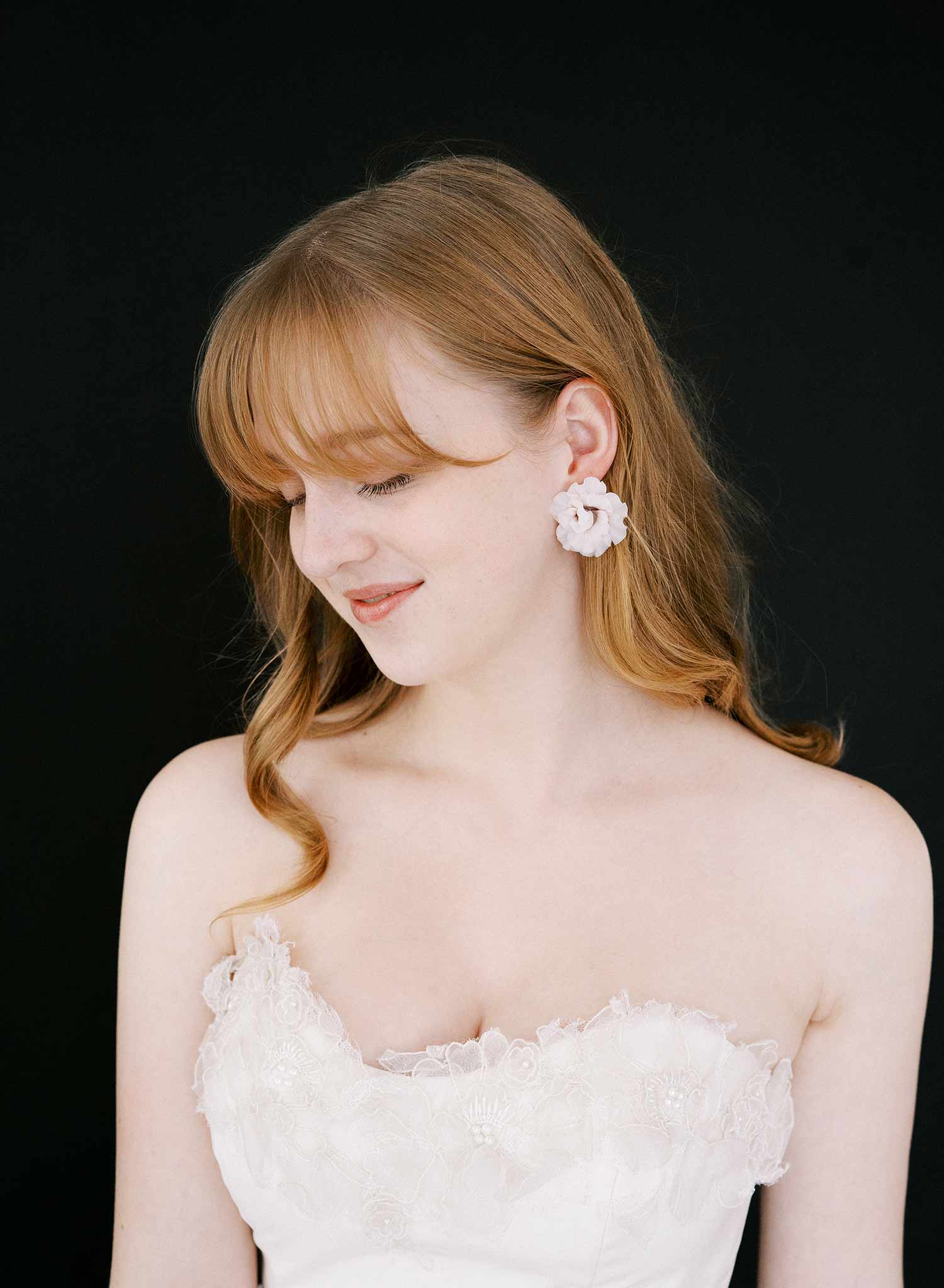 Decadent peony bridal earrings - Style #2549