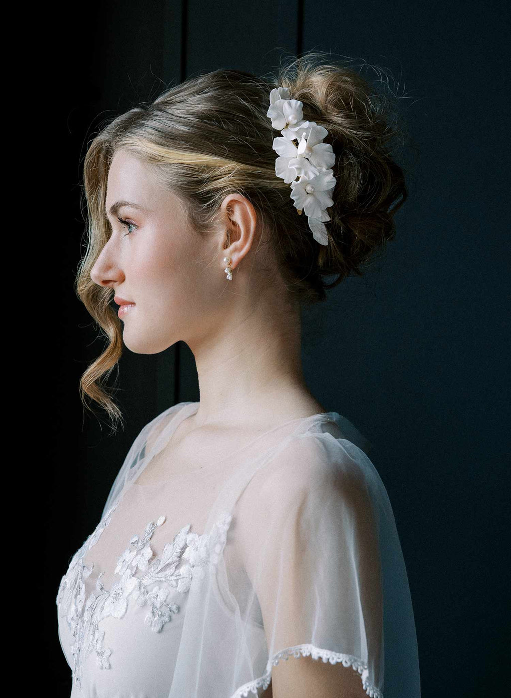 Clean and modern matte flower bridal comb - Style #2552