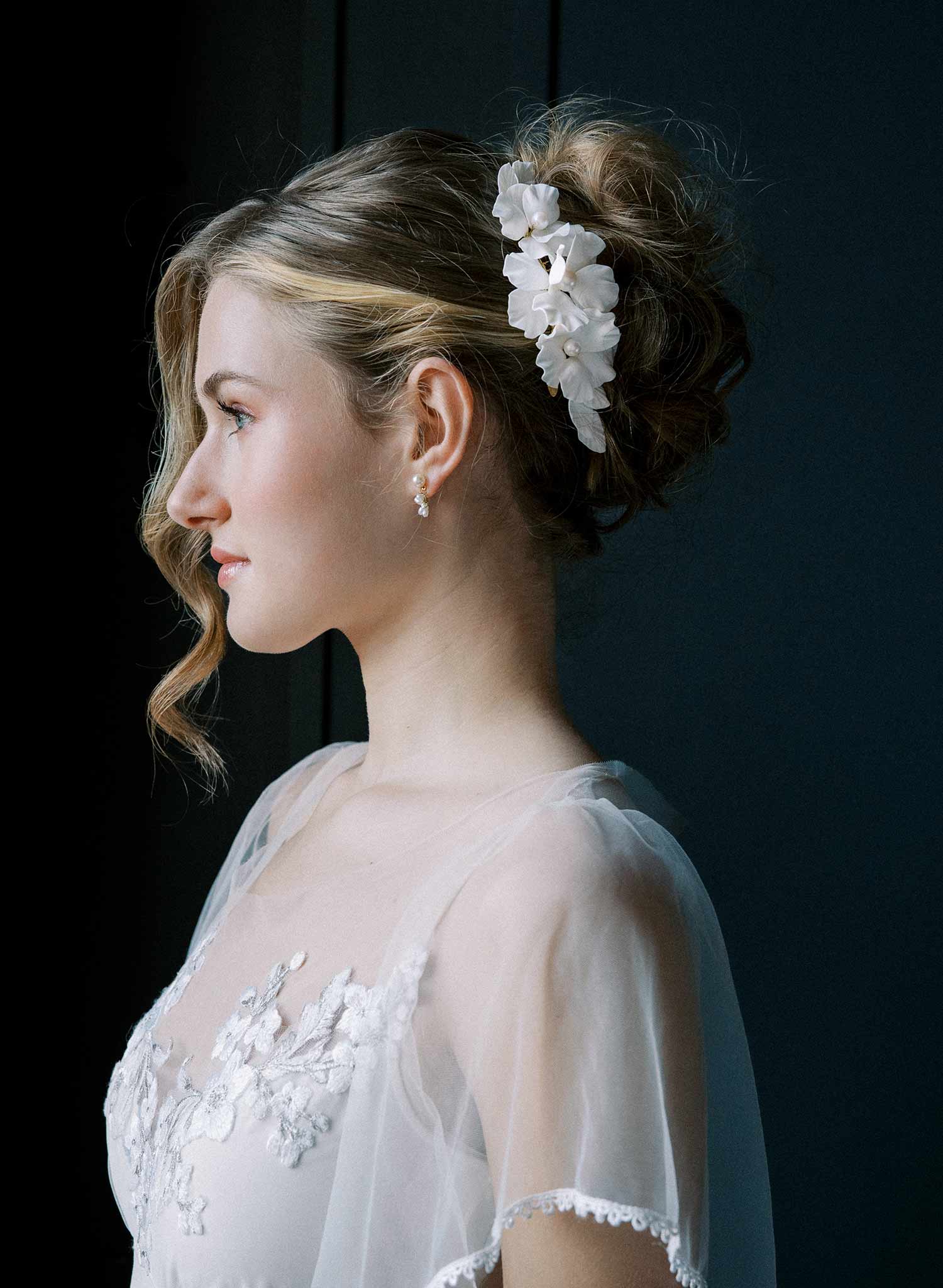 Clean and modern matte flower bridal comb - Style #2552