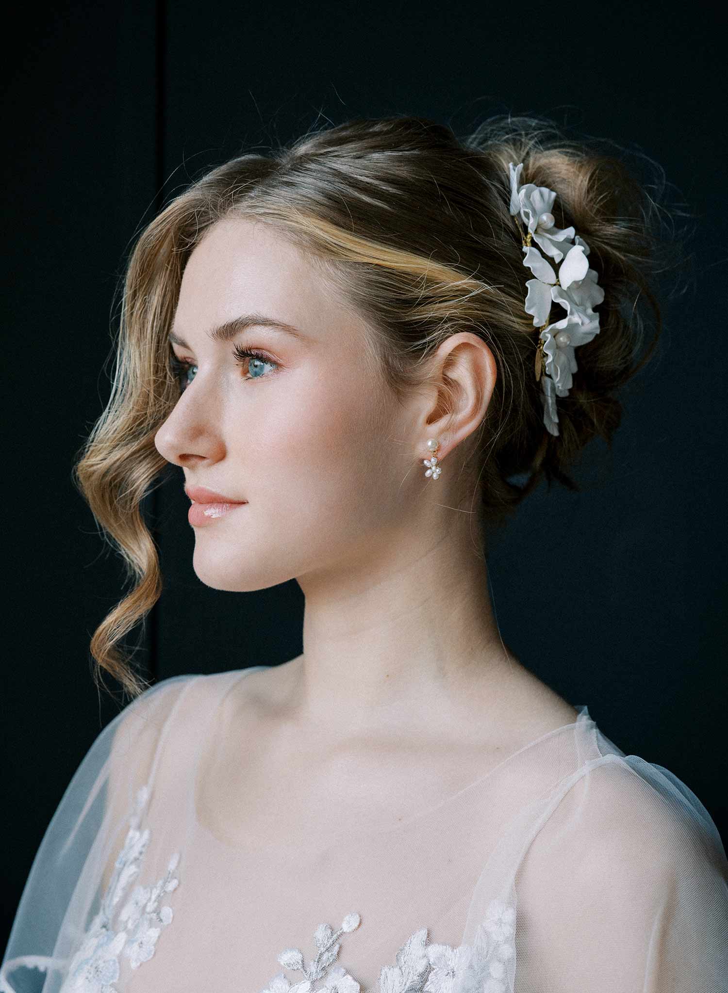 Clean and modern matte flower bridal comb - Style #2552