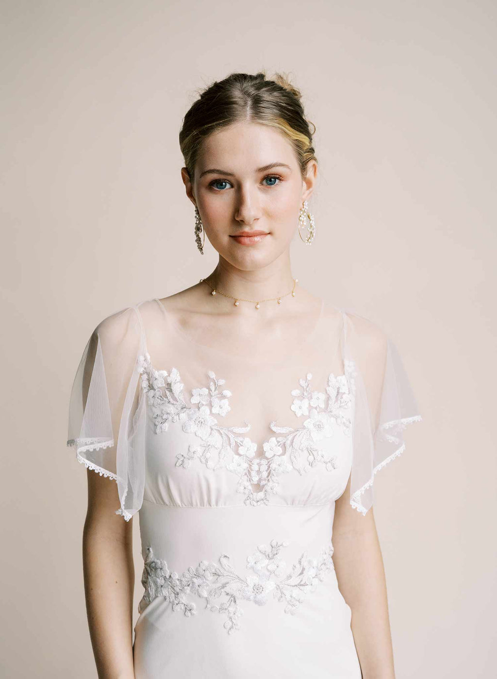Dainty pearl choker with petal and chain drops - Style #2557
