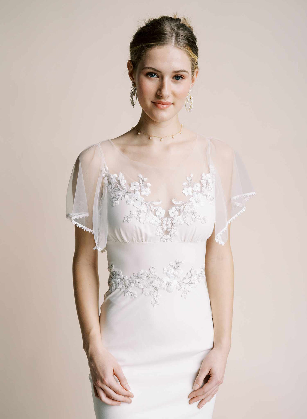 Dainty pearl choker with petal and chain drops - Style #2557