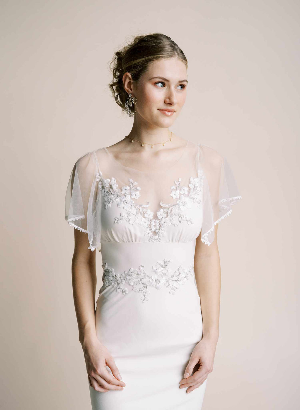 Dainty pearl choker with petal and chain drops - Style #2557