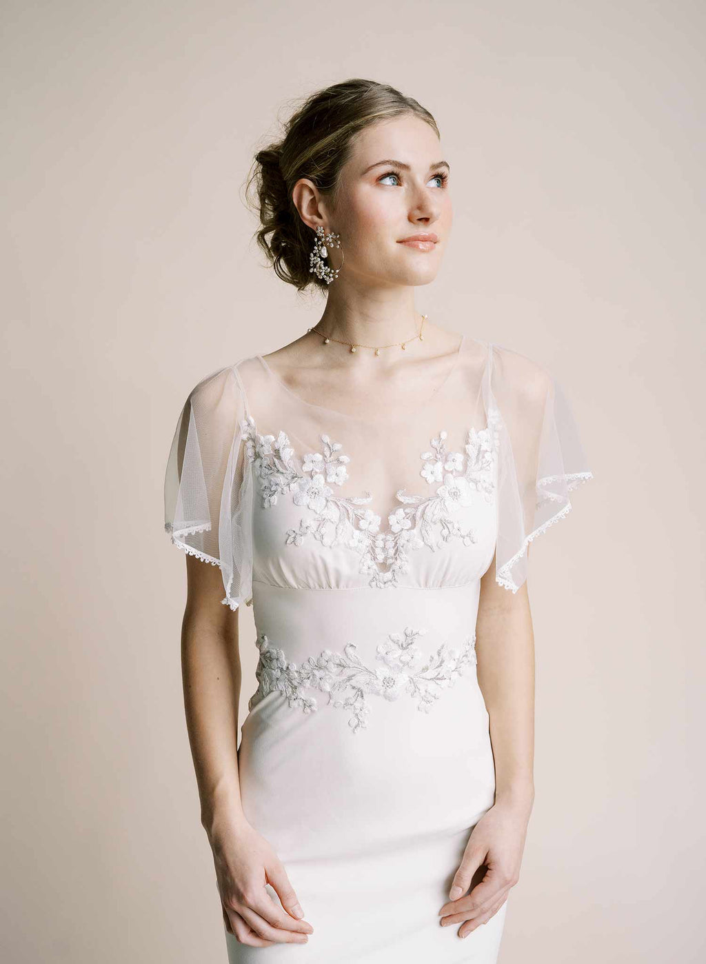 Dainty pearl choker with petal and chain drops - Style #2557