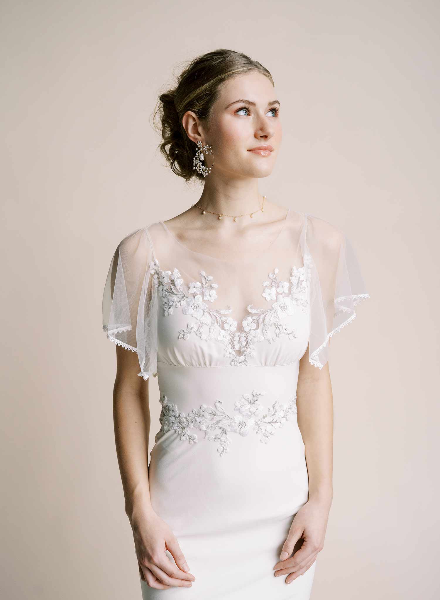 Dainty pearl choker with petal and chain drops - Style #2557