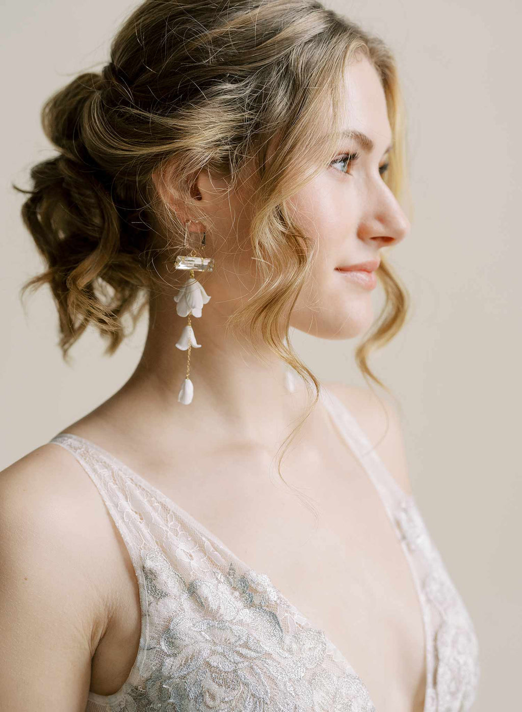 "Baguette crystal and flower earrings, long - Style #2566"