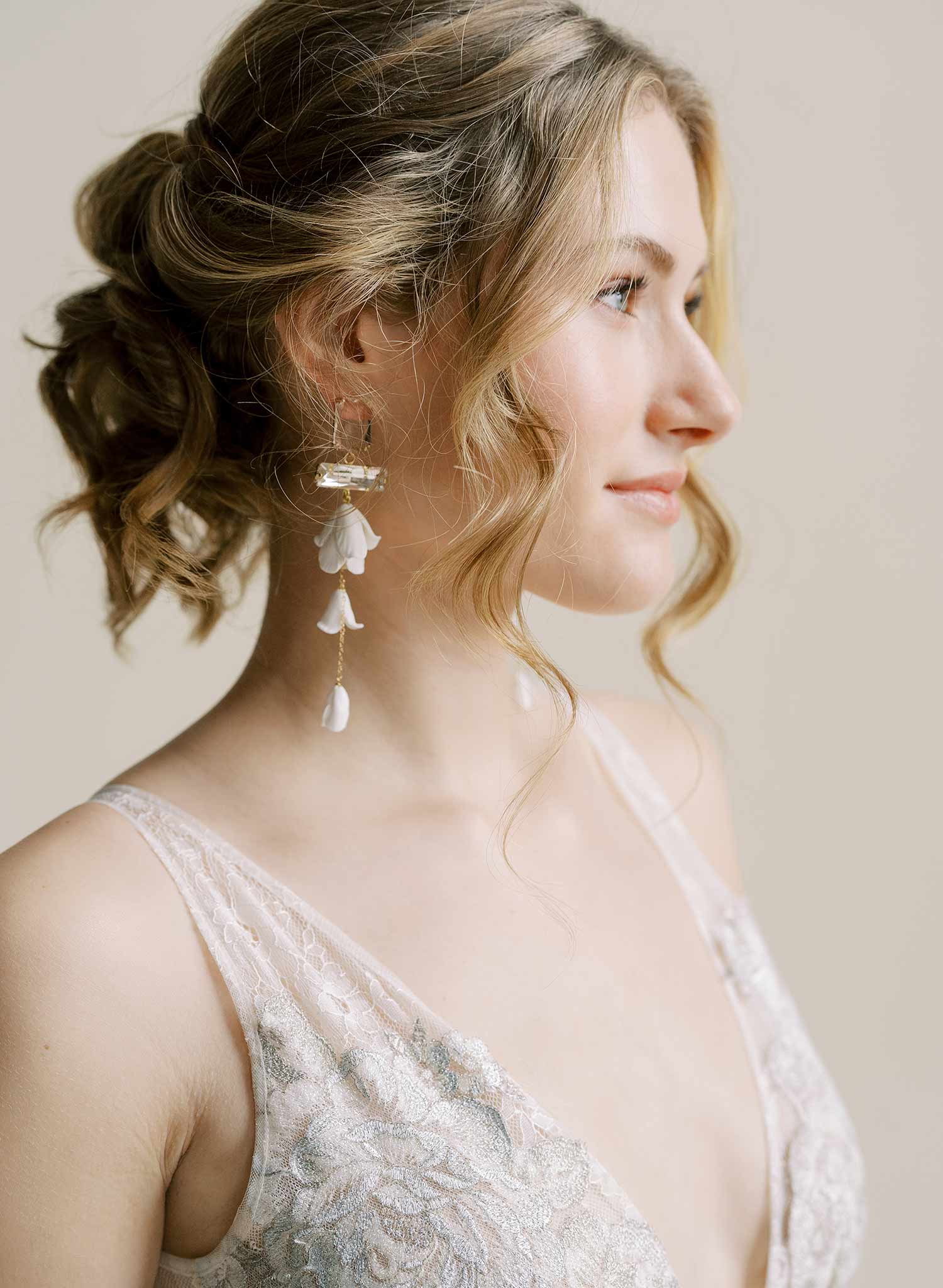 "Baguette crystal and flower earrings, long - Style #2566"