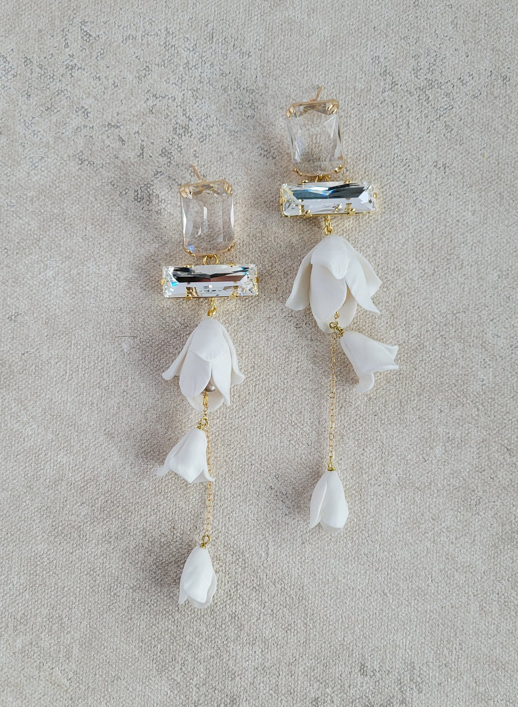 "Baguette crystal and flower earrings, long - Style #2566"