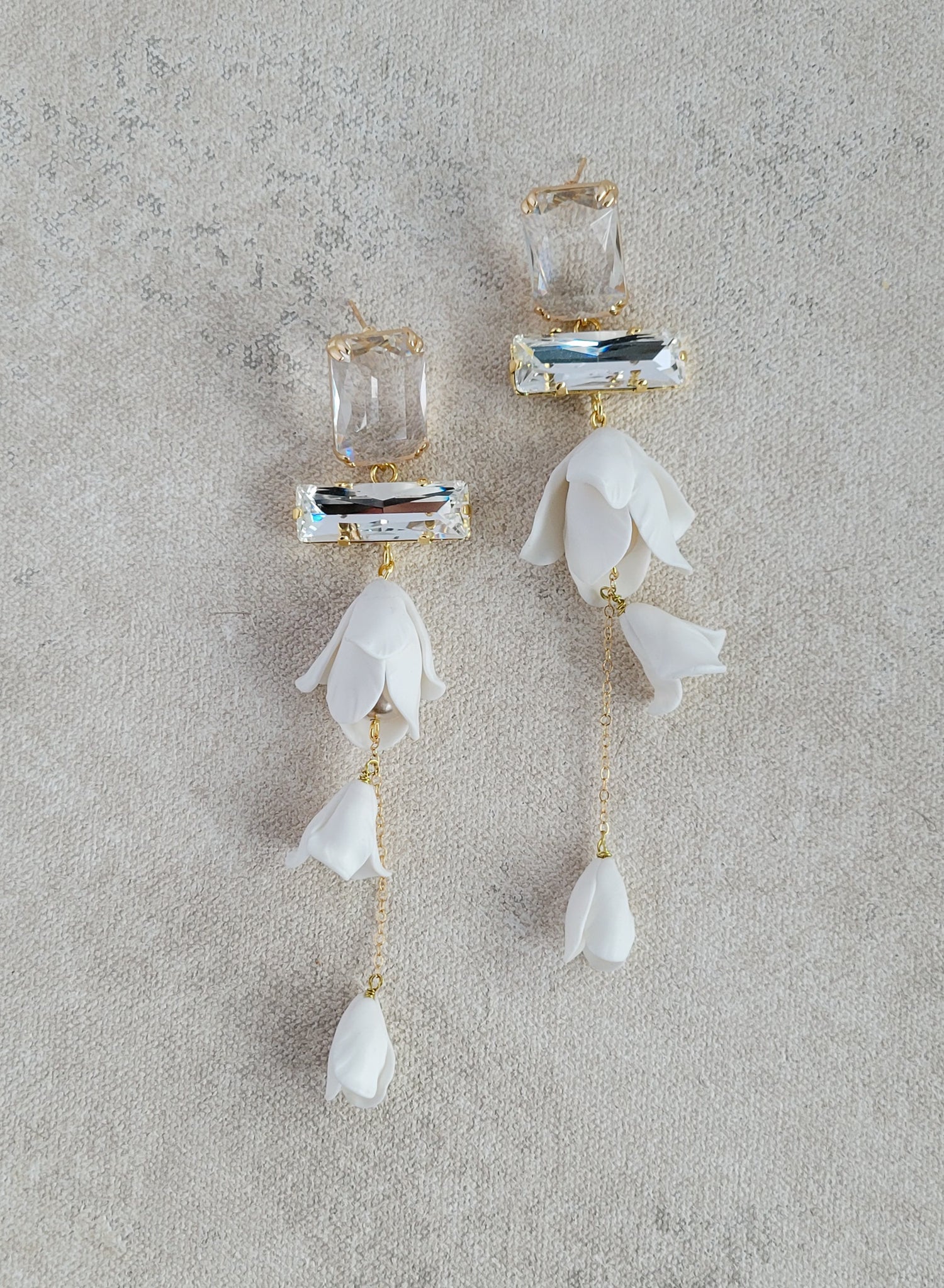 "Baguette crystal and flower earrings, long - Style #2566"