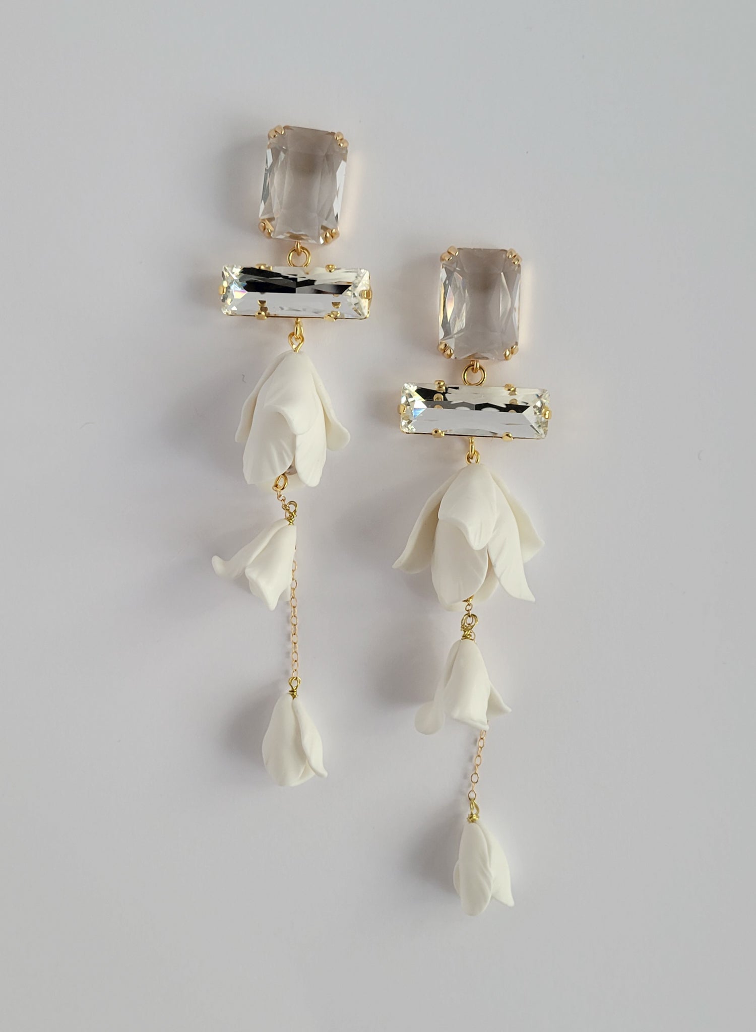 "Baguette crystal and flower earrings, long - Style #2566"