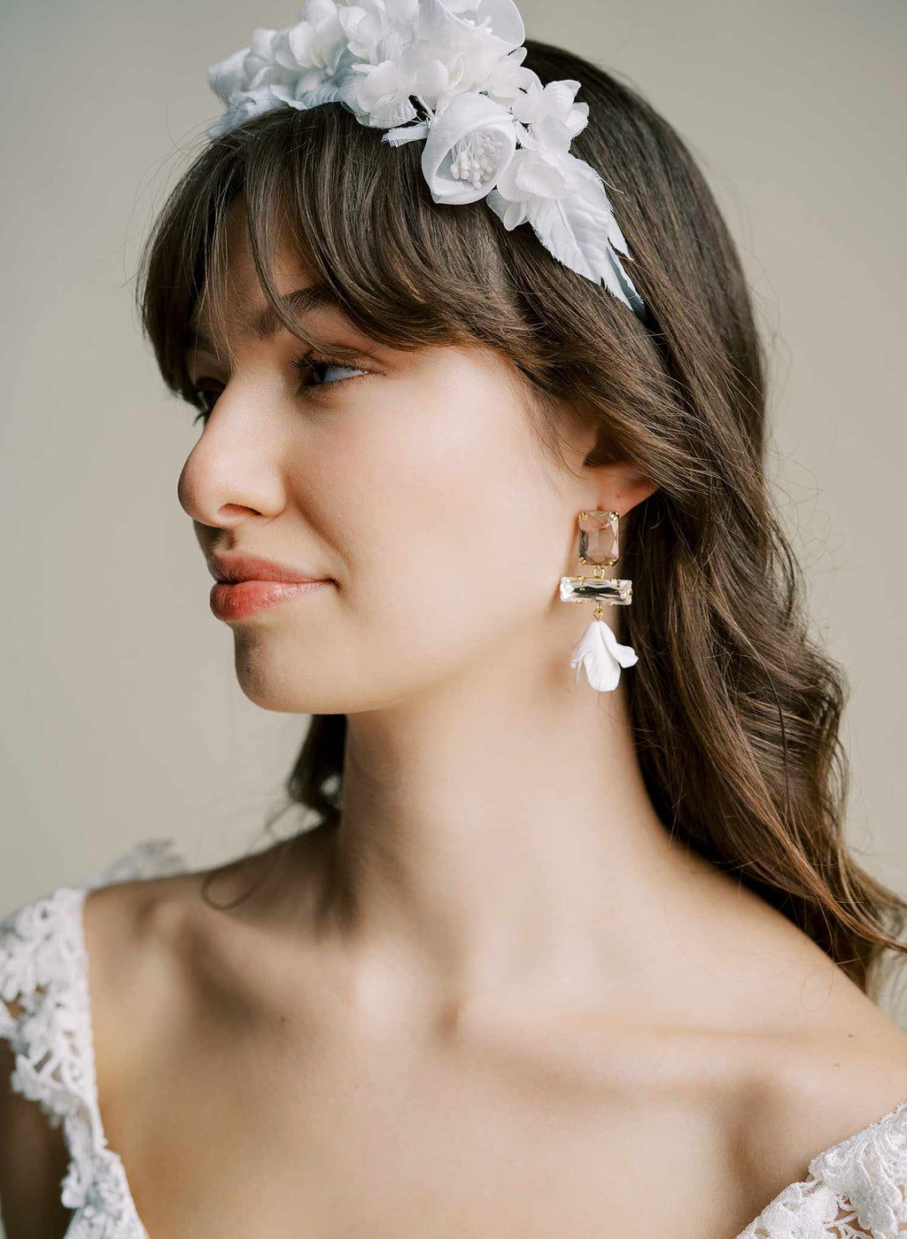 "Baguette crystal and flower earrings, short - Style #2567"