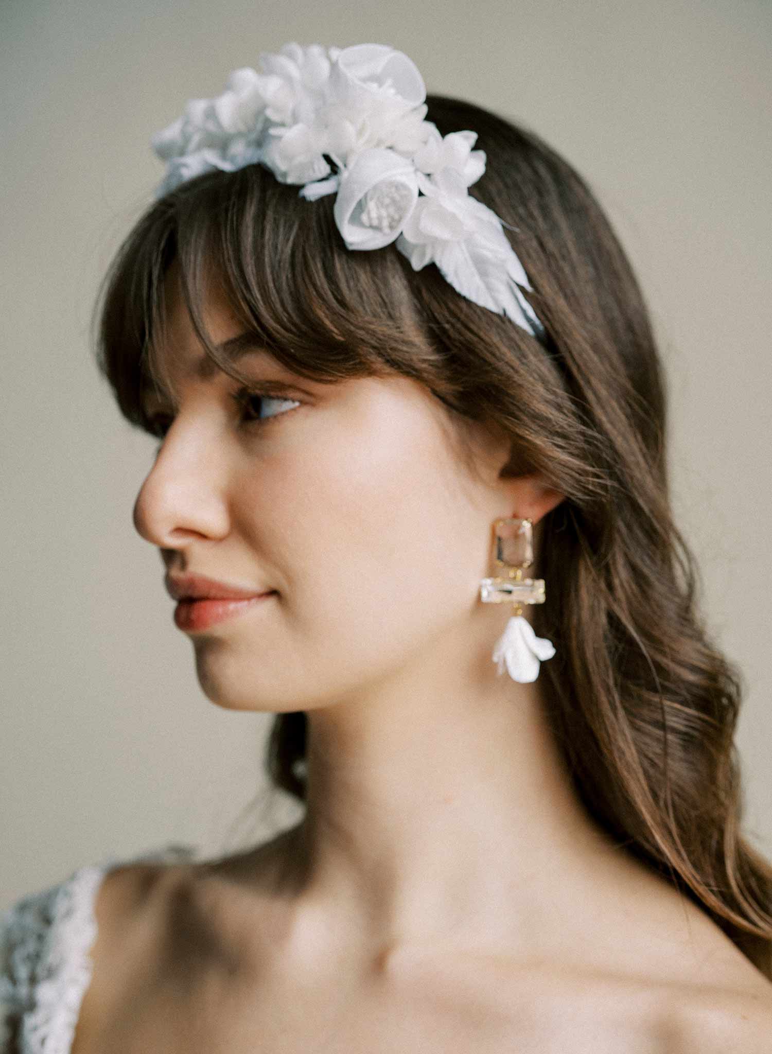 "Baguette crystal and flower earrings, short - Style #2567"
