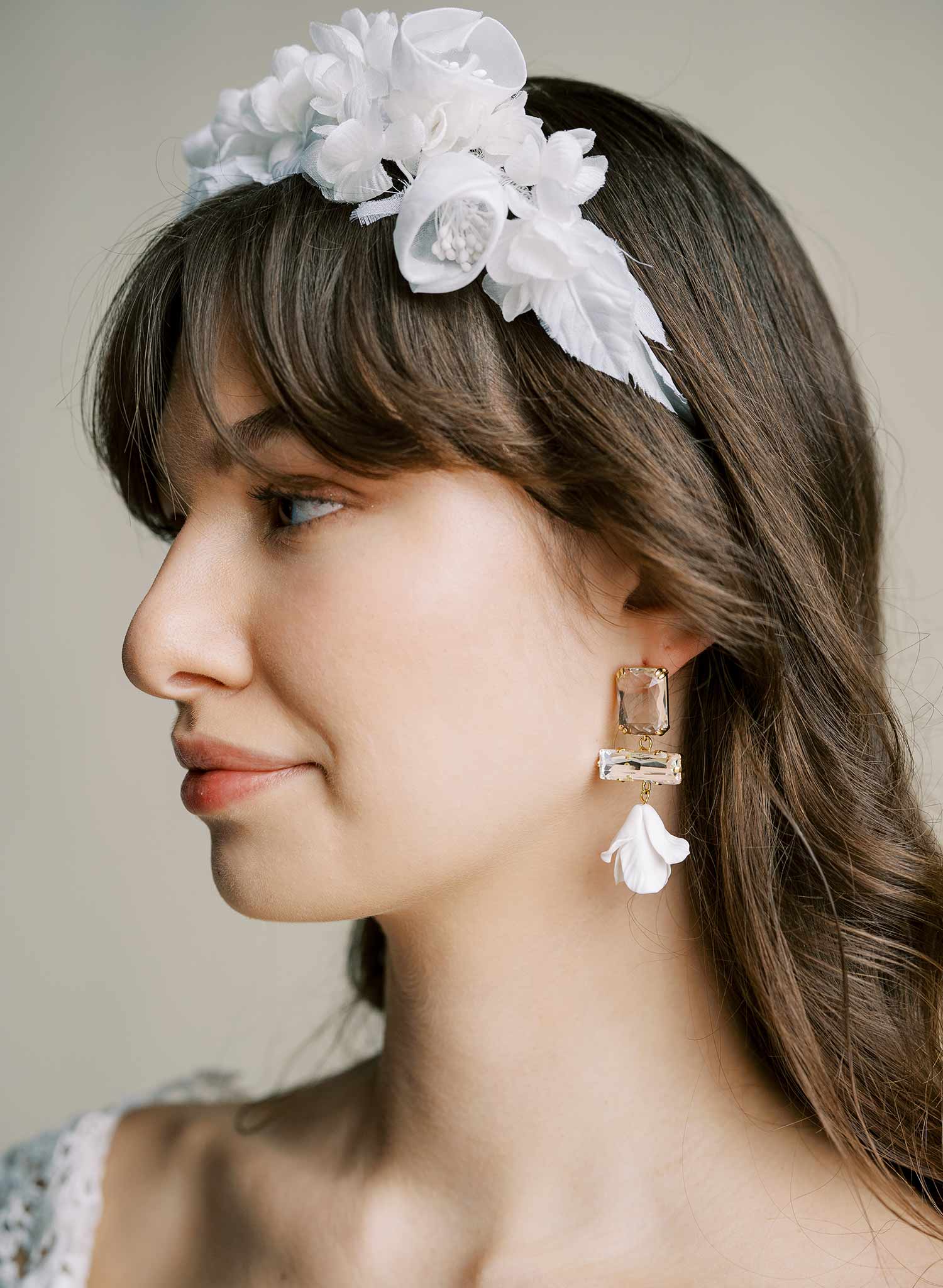 "Baguette crystal and flower earrings, short - Style #2567"