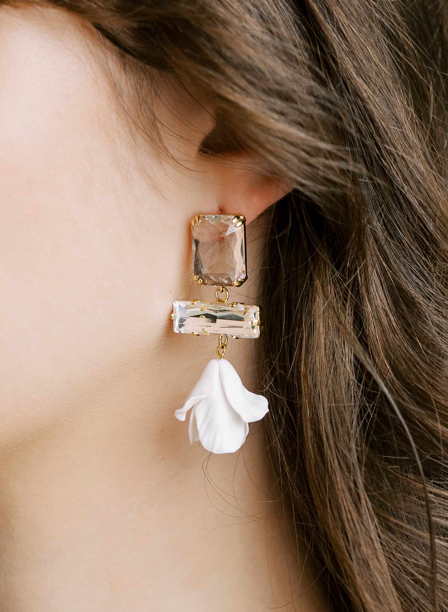 "Baguette crystal and flower earrings, short - Style #2567"