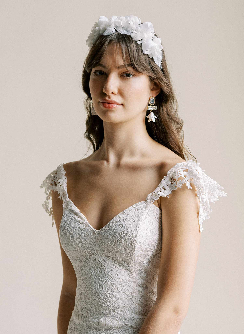 "Baguette crystal and flower earrings, short - Style #2567"