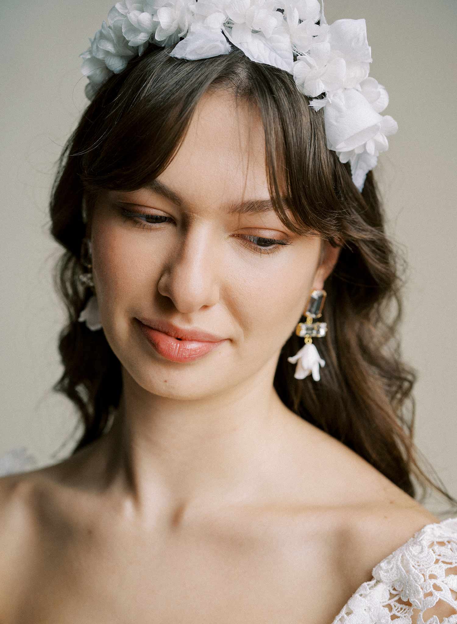 "Baguette crystal and flower earrings, short - Style #2567"