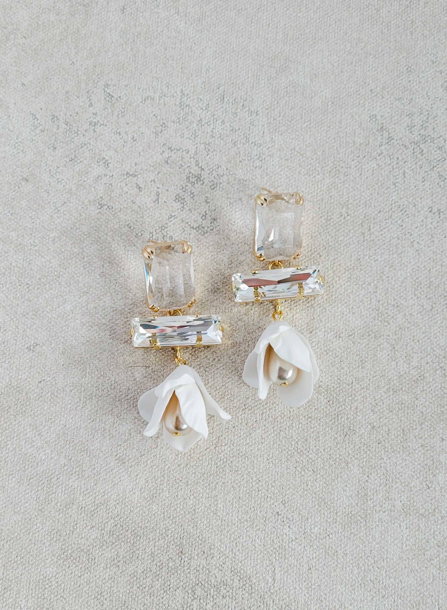 "Baguette crystal and flower earrings, short - Style #2567"