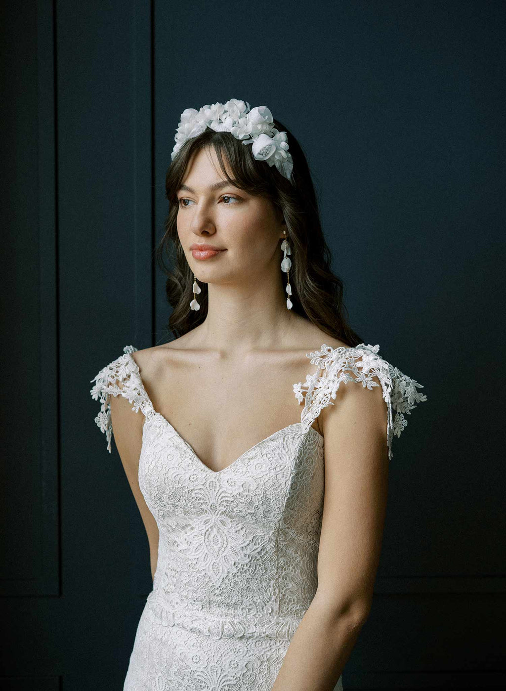 Dangling sculpted petals and chain earrings - Style #2568