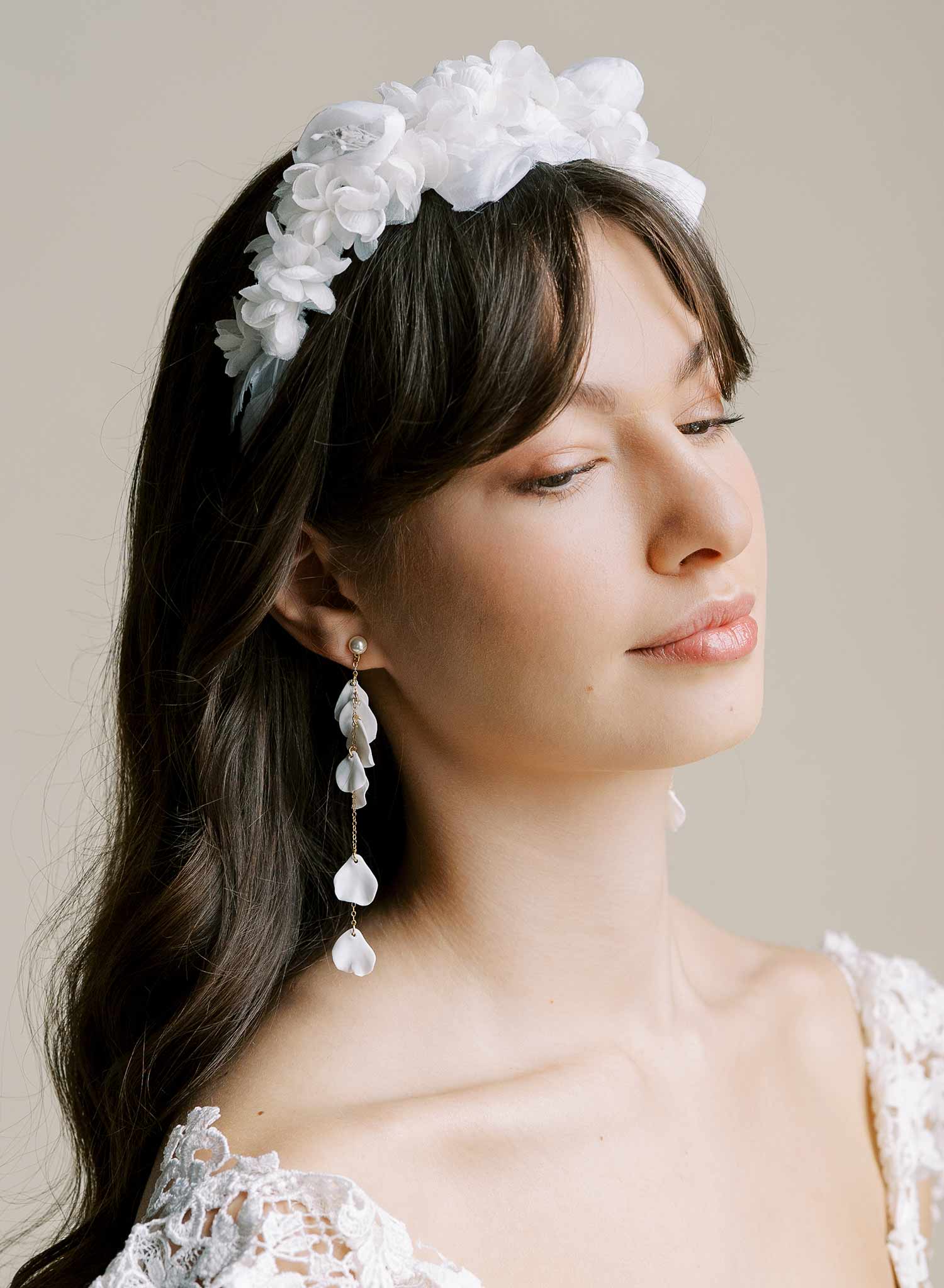 Dangling sculpted petals and chain earrings - Style #2568