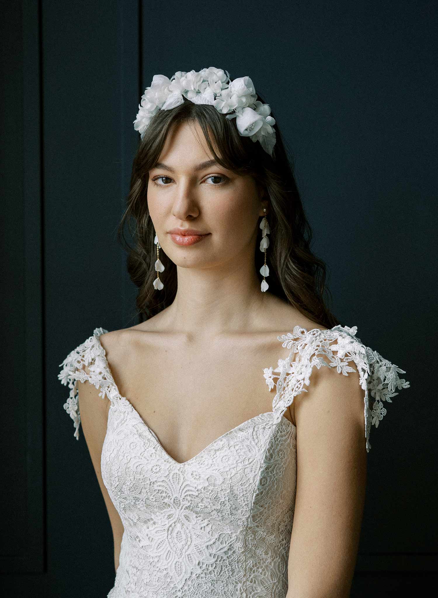 Dangling sculpted petals and chain earrings - Style #2568