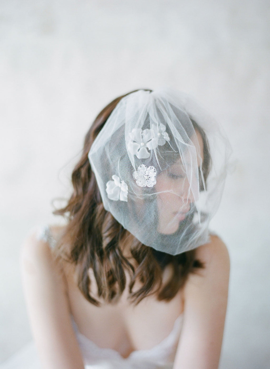 "Silk flower, silk tulle birdcage veil - Style #531"