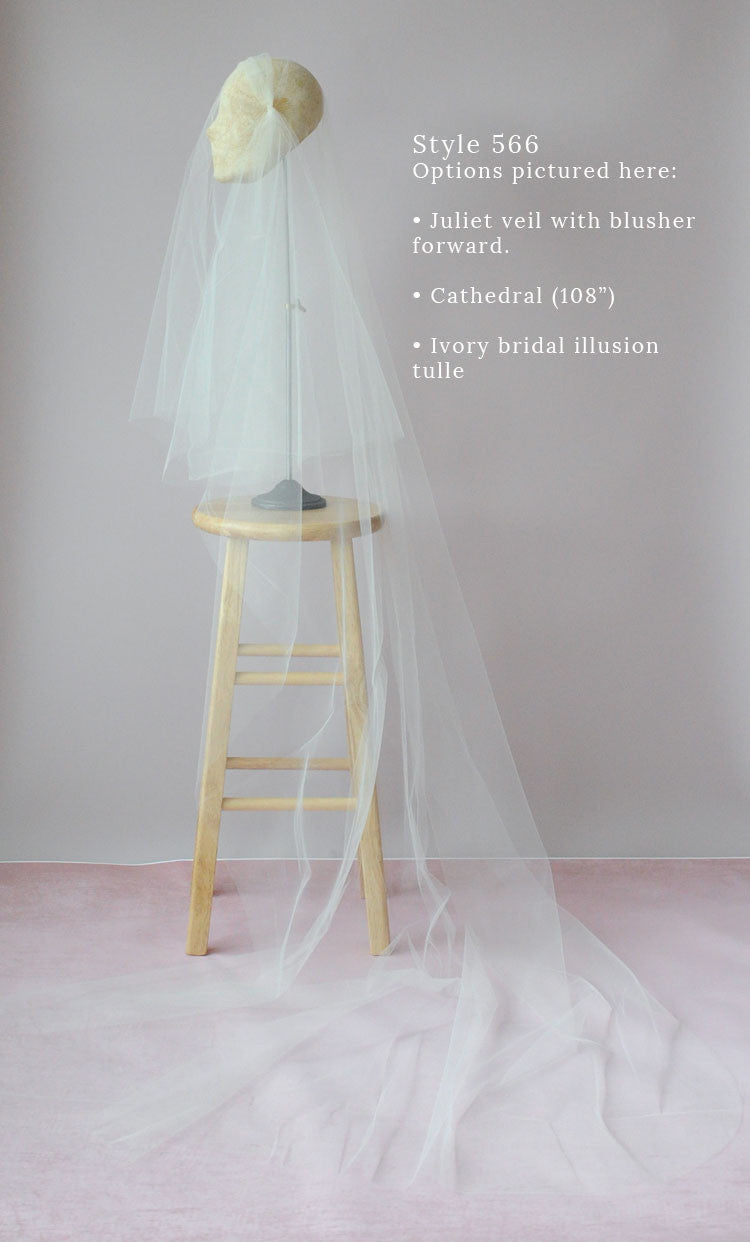 "Juliet fingertip, chapel, and cathedral length veil with blusher - Style #566"