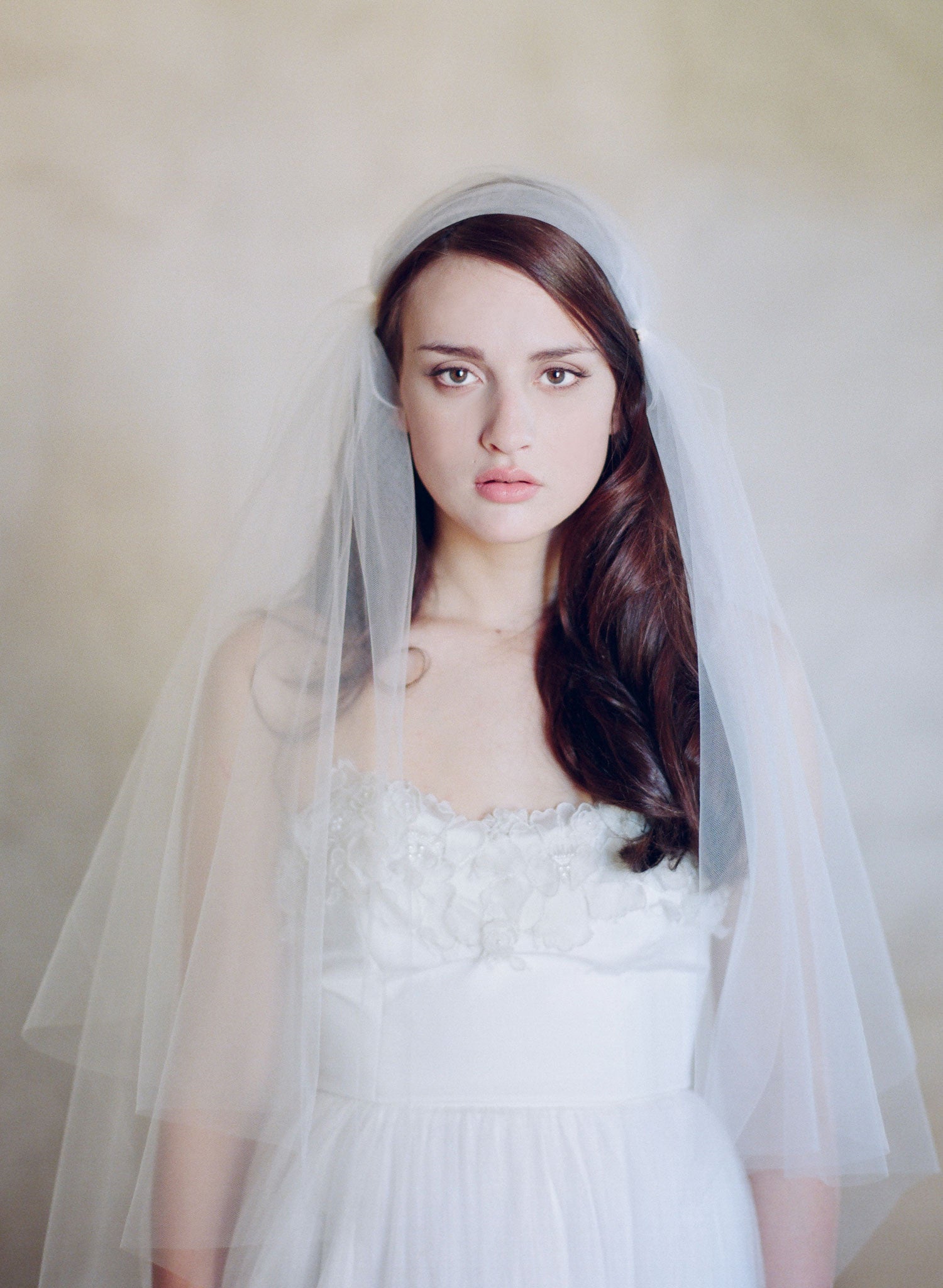 "Juliet fingertip, chapel, and cathedral length veil with blusher - Style #566"