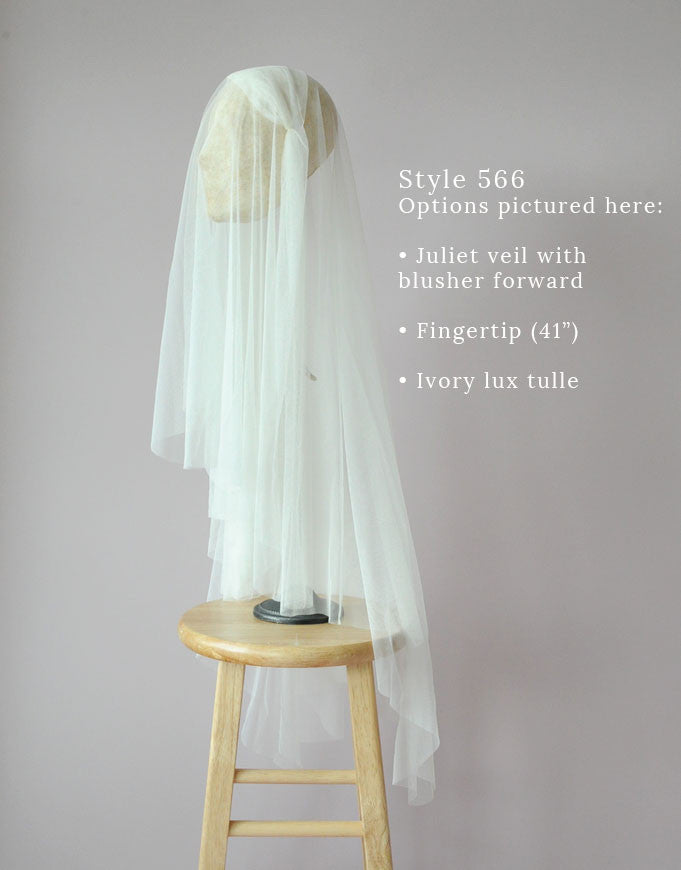 "Juliet fingertip, chapel, and cathedral length veil with blusher - Style #566"