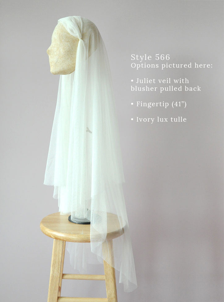 "Juliet fingertip, chapel, and cathedral length veil with blusher - Style #566"