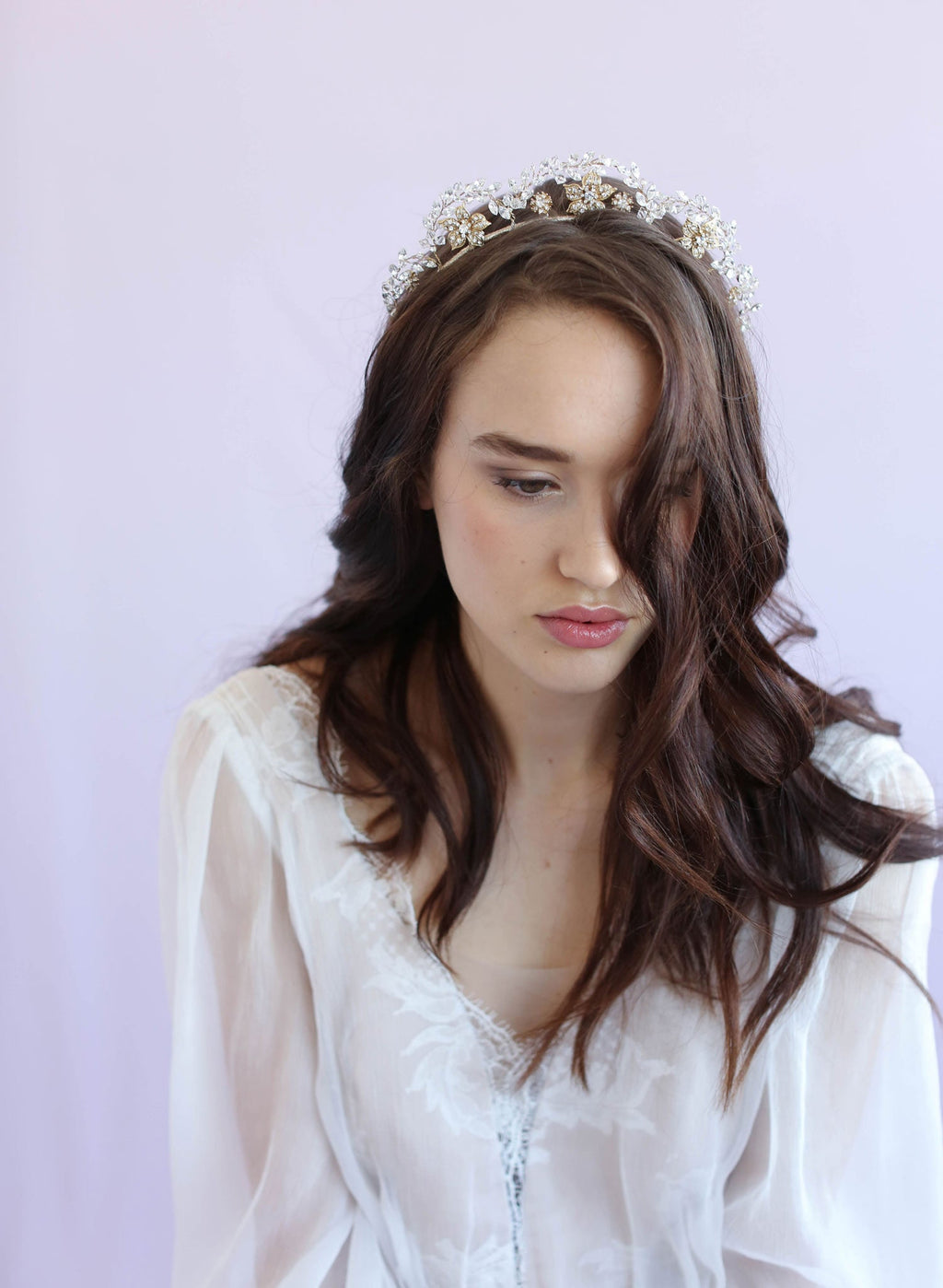 Floral tiara with navette crystal arches - Style #611