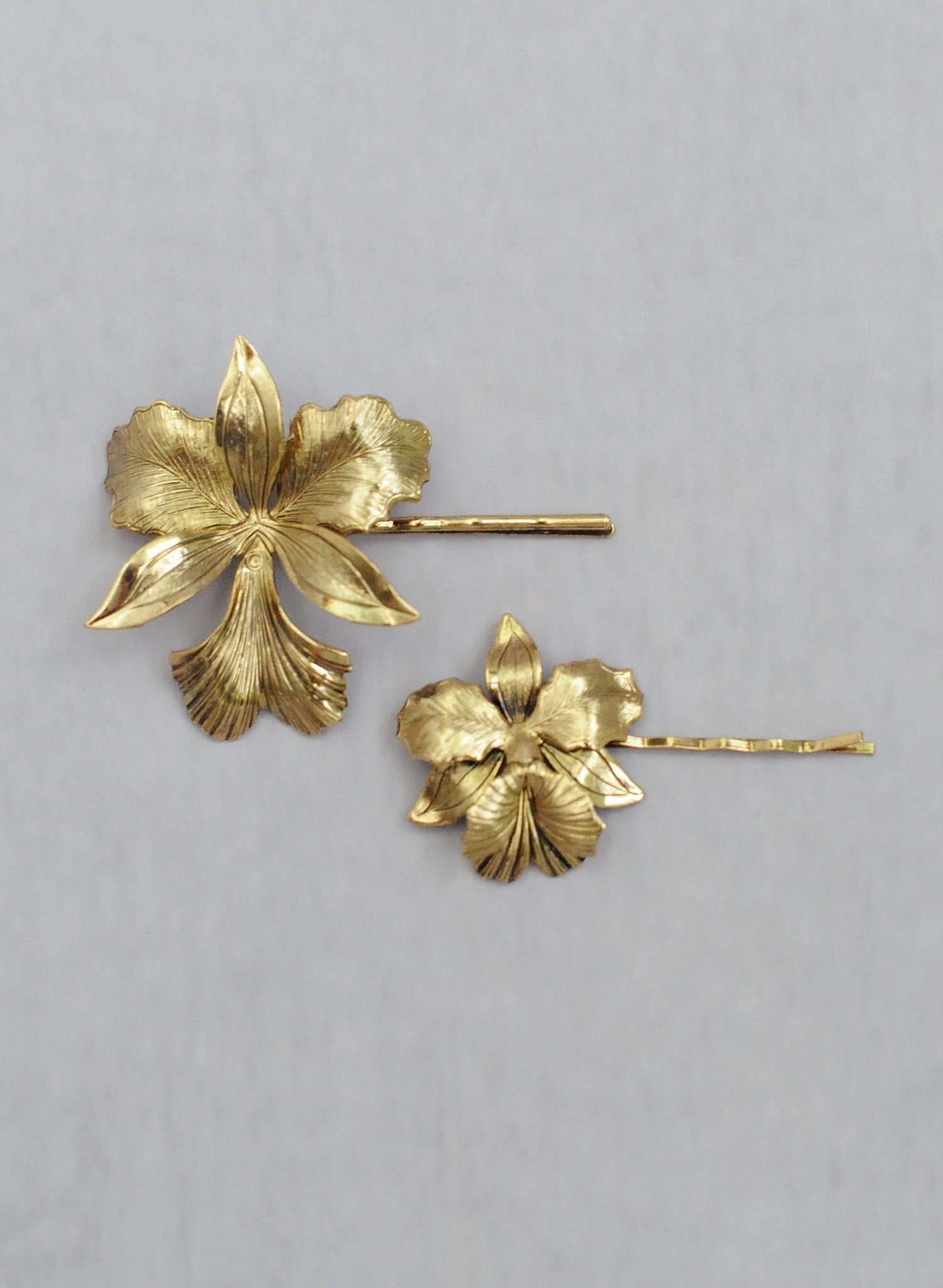 "3-dimensional gold iris bobby pins, twigs and honey, hairpieces"