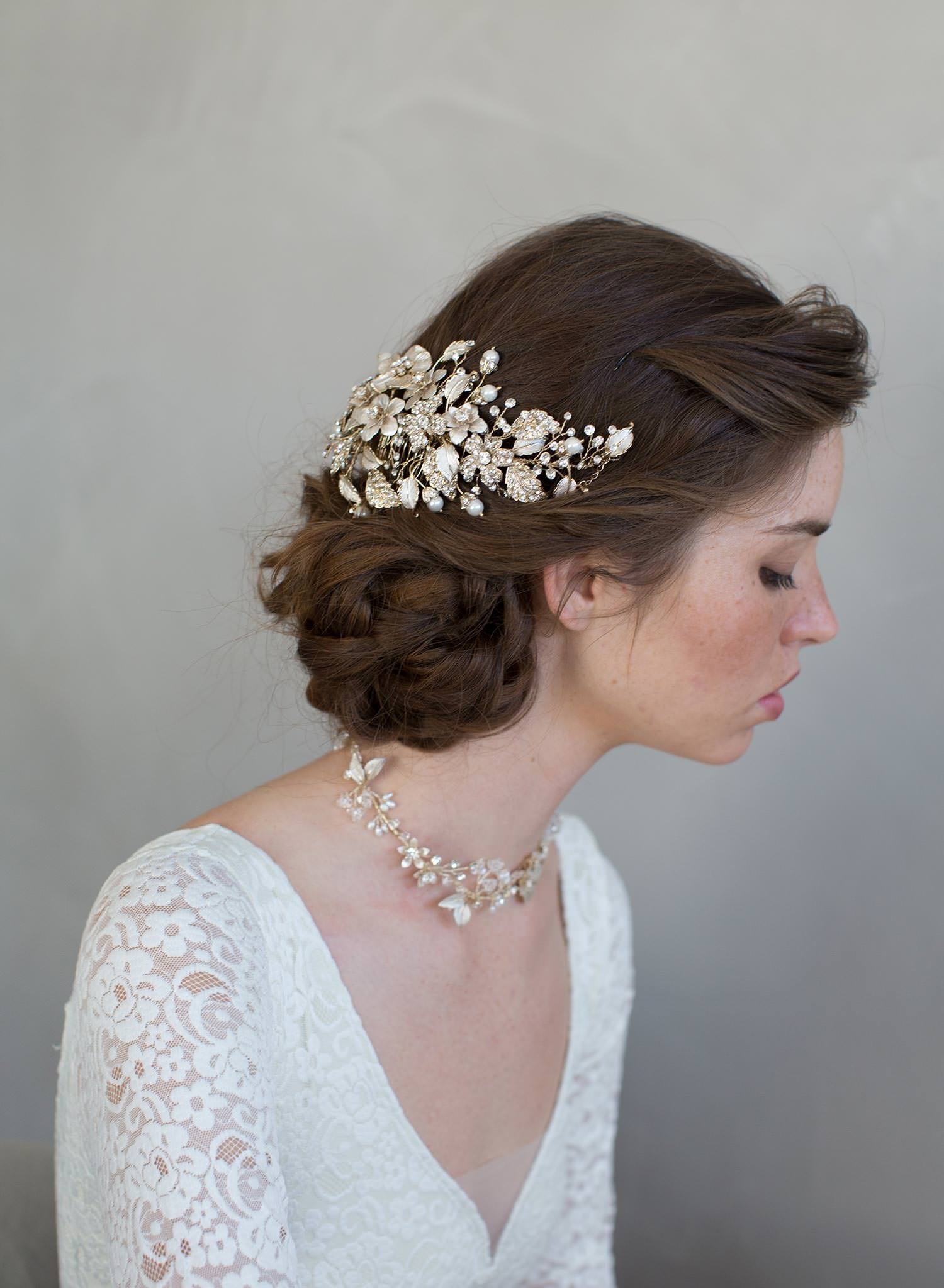"Set discount, Crystals and foliage convertible hair comb (add to style 7010) - Style #7011"