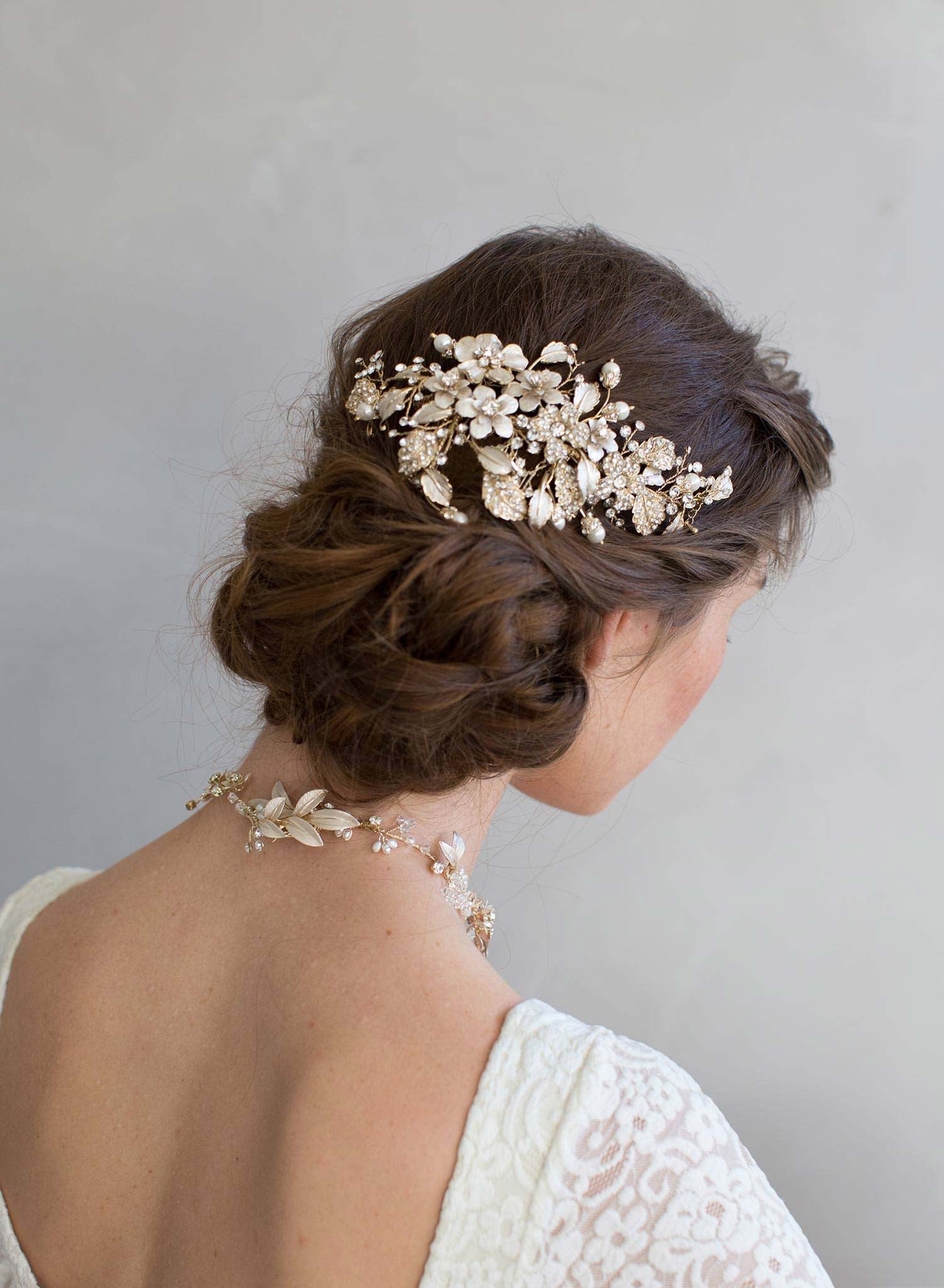 "Set discount, Crystals and foliage convertible hair comb (add to style 7010) - Style #7011"