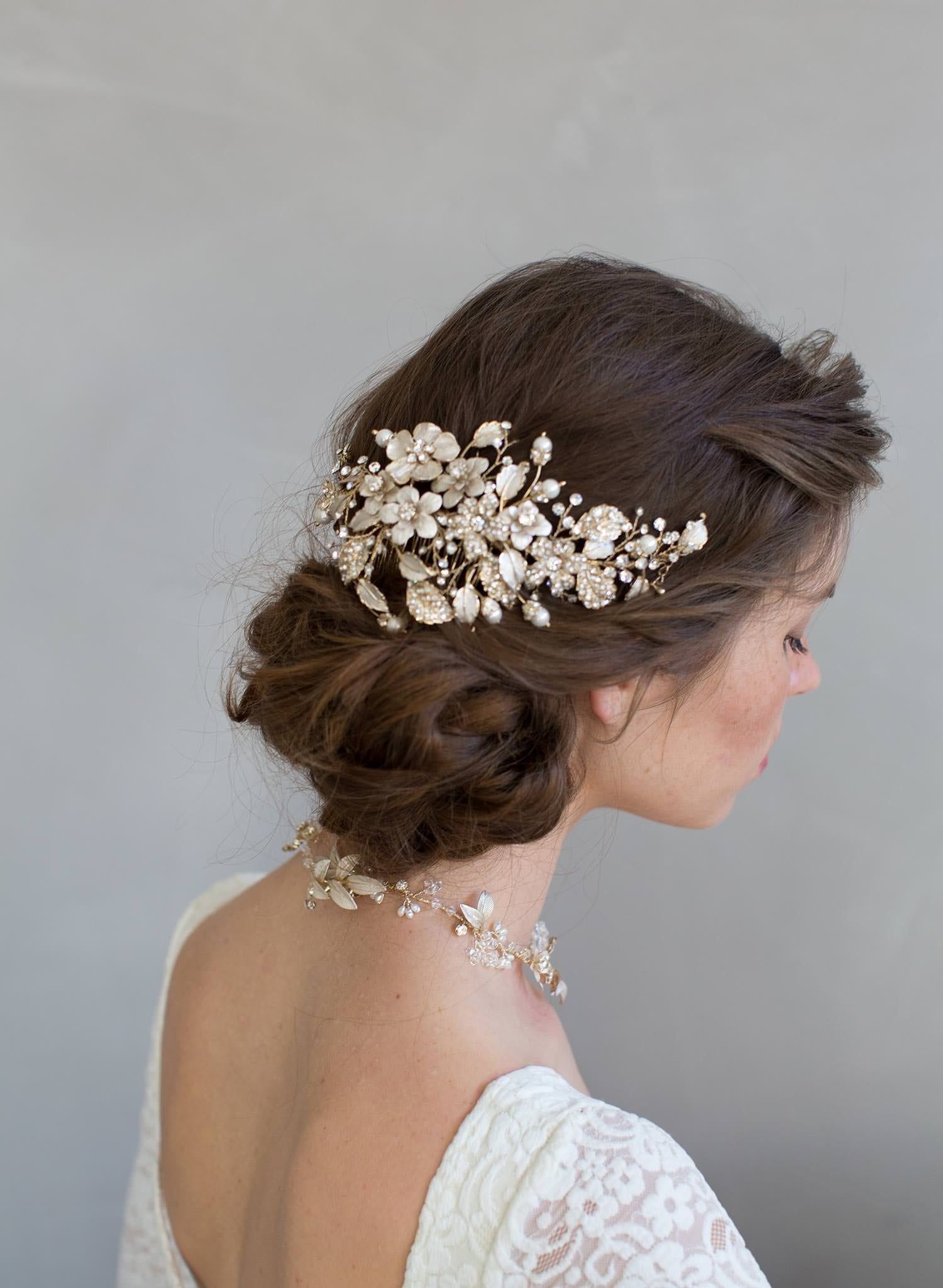 "Set discount, Crystals and foliage convertible hair comb (add to style 7012) - Style #7011"