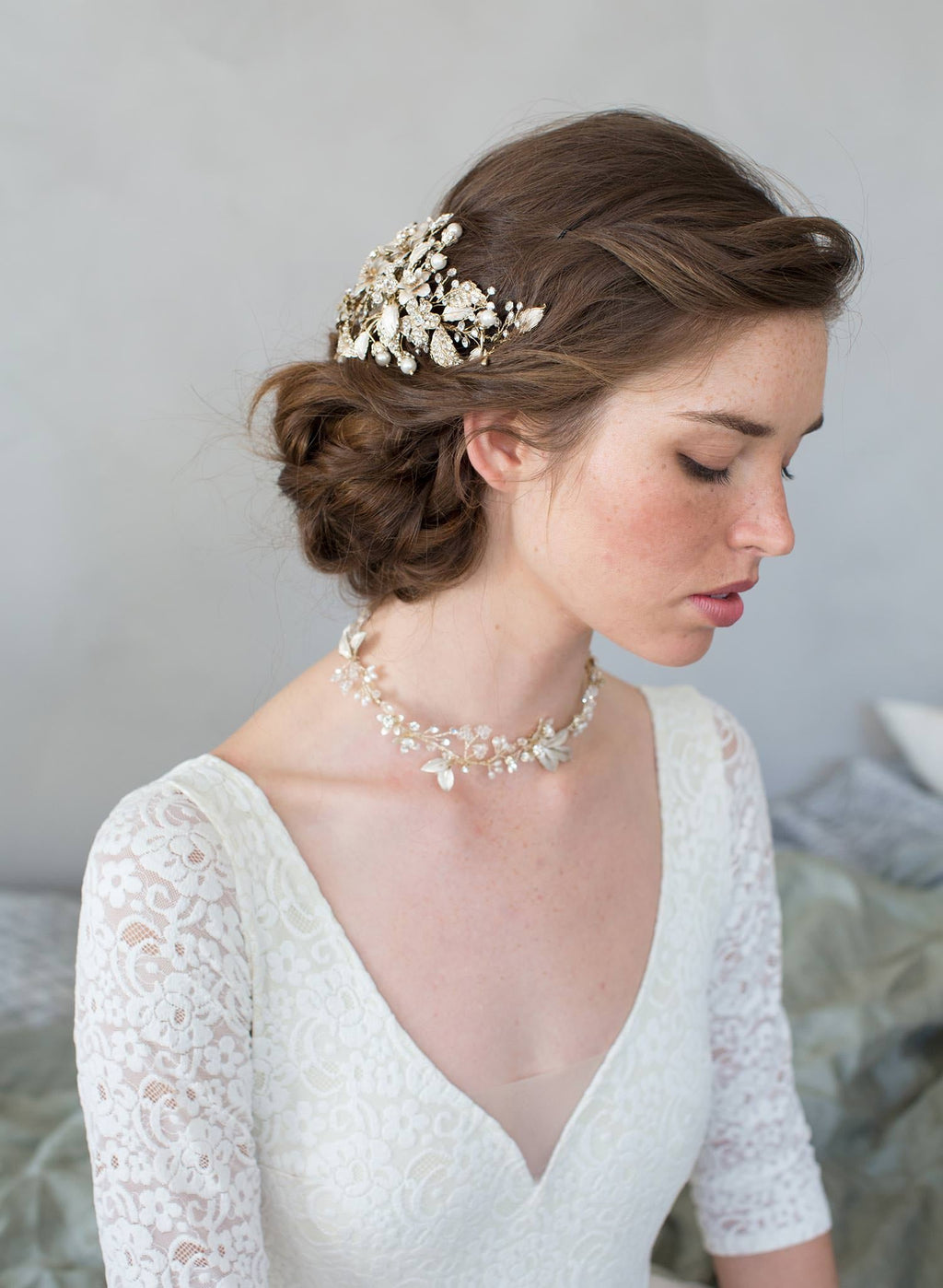 "Set discount, Crystals and foliage convertible hair comb (add to style 7012) - Style #7011"