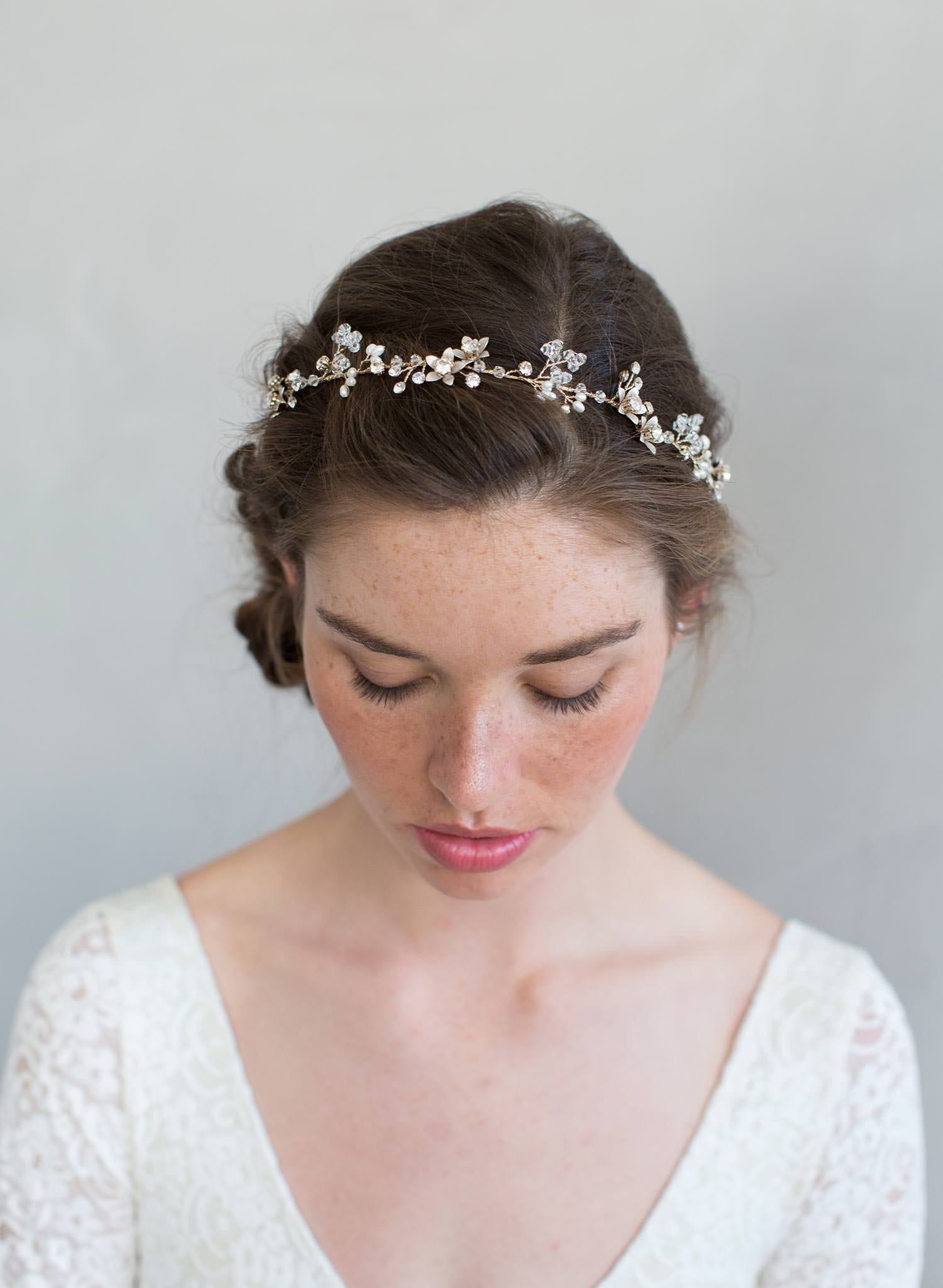 "Set discount, Simple crystal and rose blossom hair vine (add on to style 7011) - Style #7012"