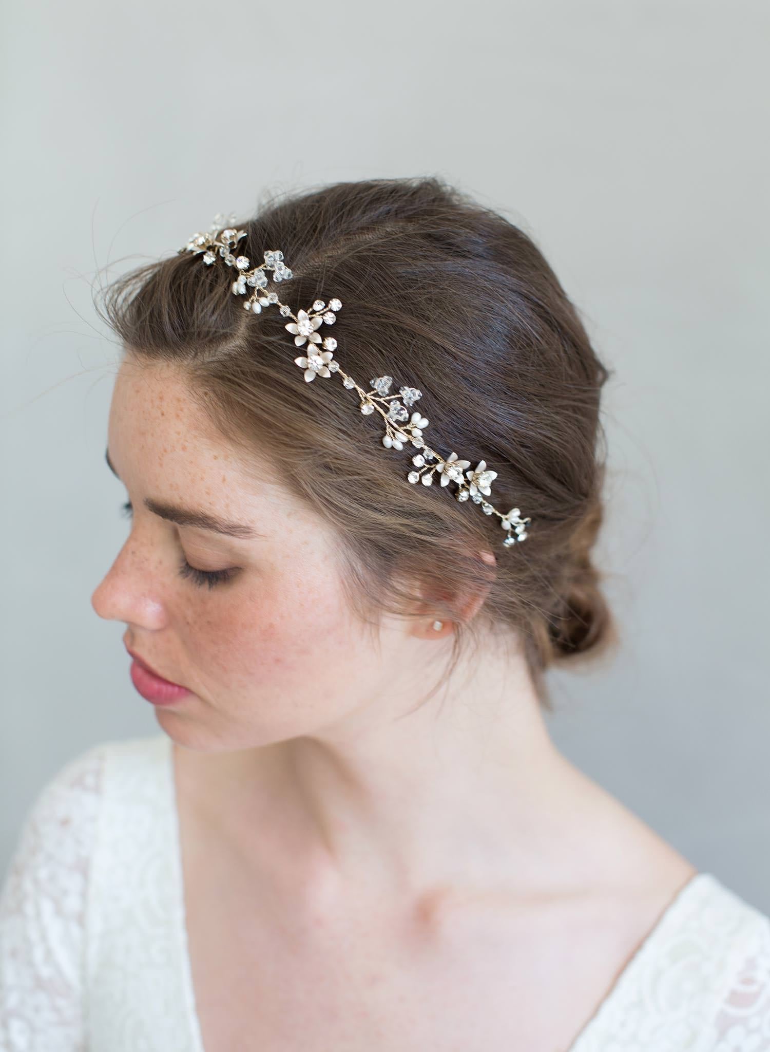 "Set discount, Simple crystal and rose blossom hair vine (add on to style 7011) - Style #7012"