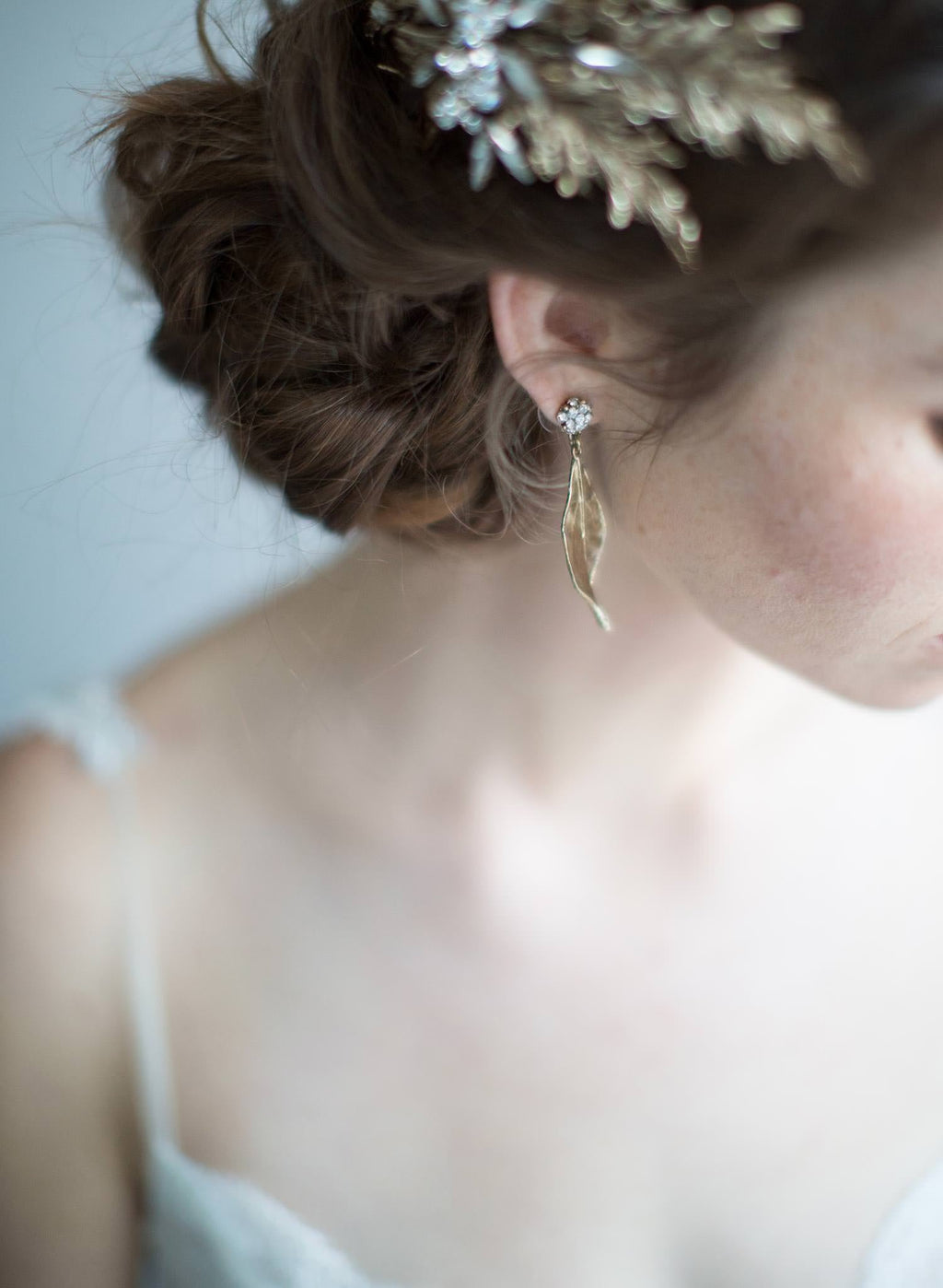 Antique gold leaf and rhinestone earrings - Style #7015