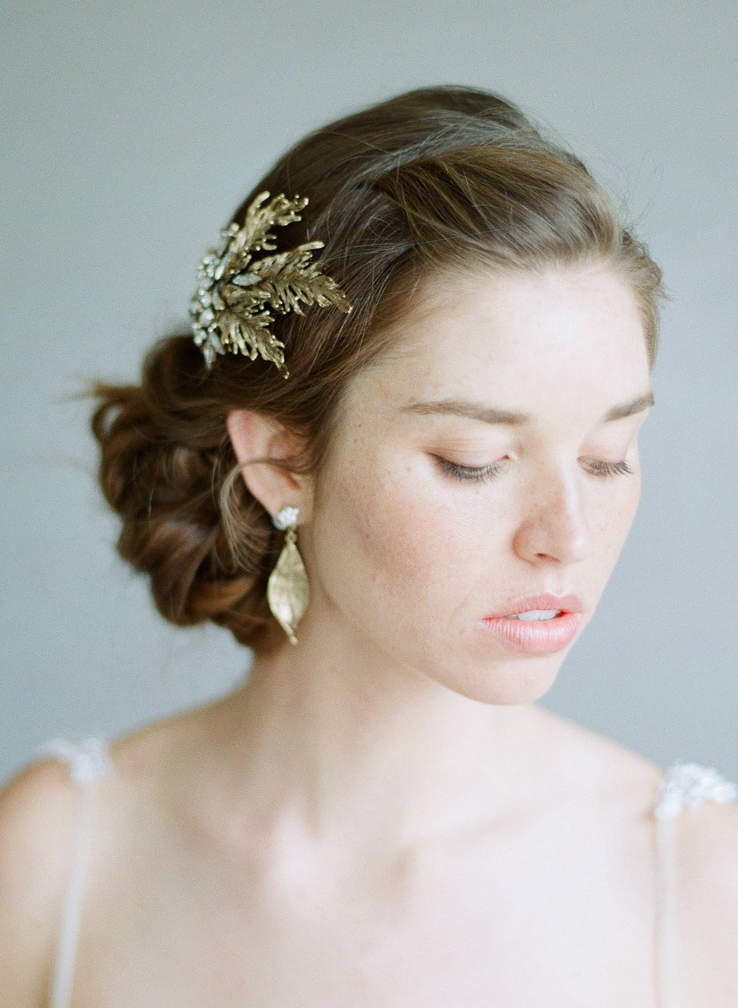 Antique gold leaf and rhinestone earrings - Style #7015