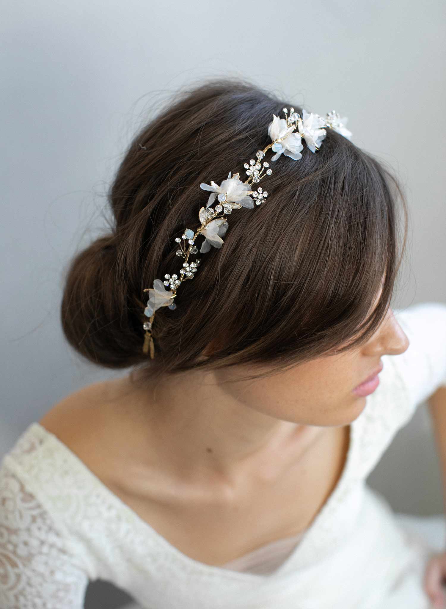 Dreamy crystal burst and silk blossom hair vine - Style #900
