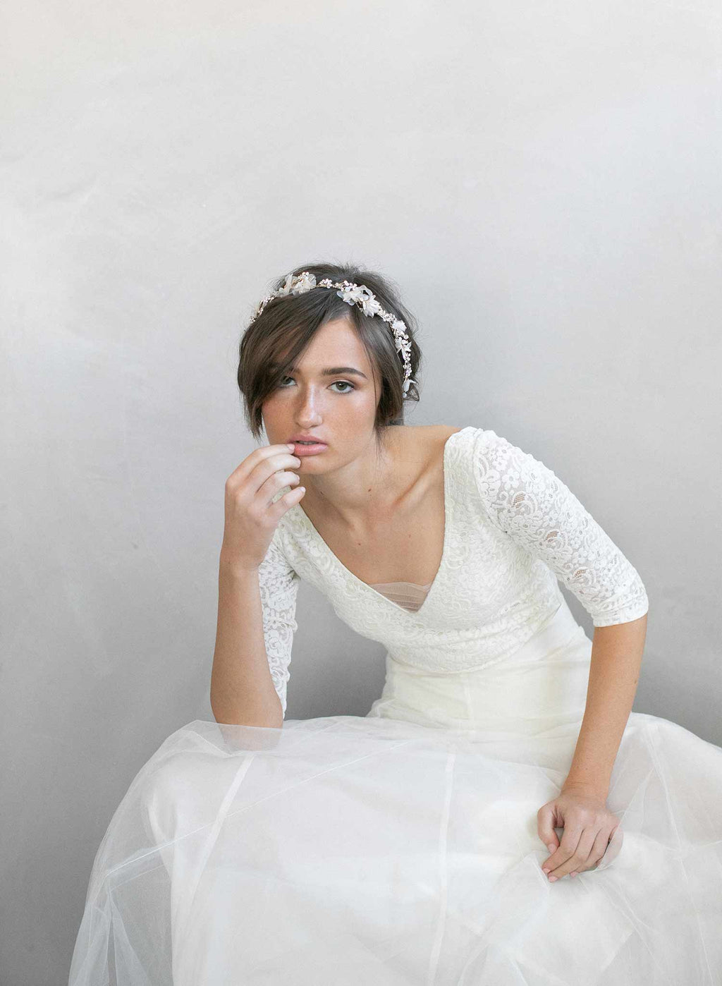 Dreamy crystal burst and silk blossom hair vine - Style #900