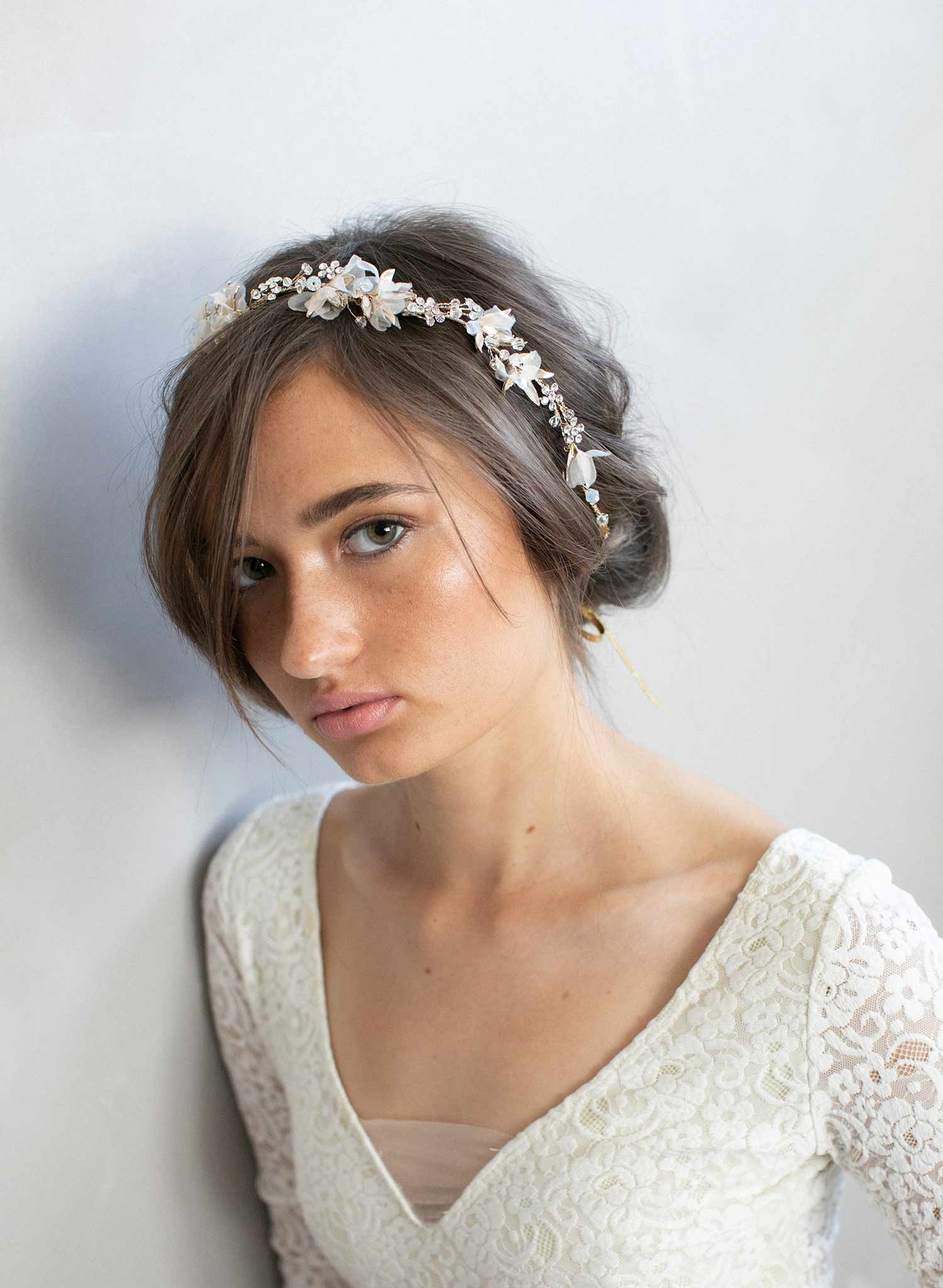 Dreamy crystal burst and silk blossom hair vine - Style #900
