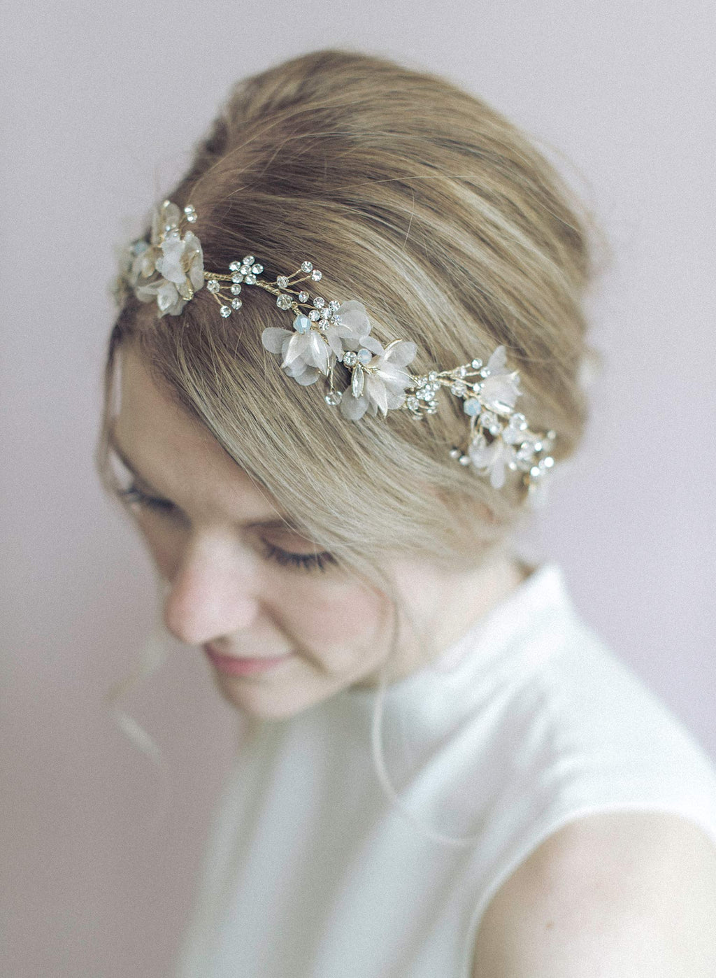 Dreamy crystal burst and silk blossom hair vine - Style #900