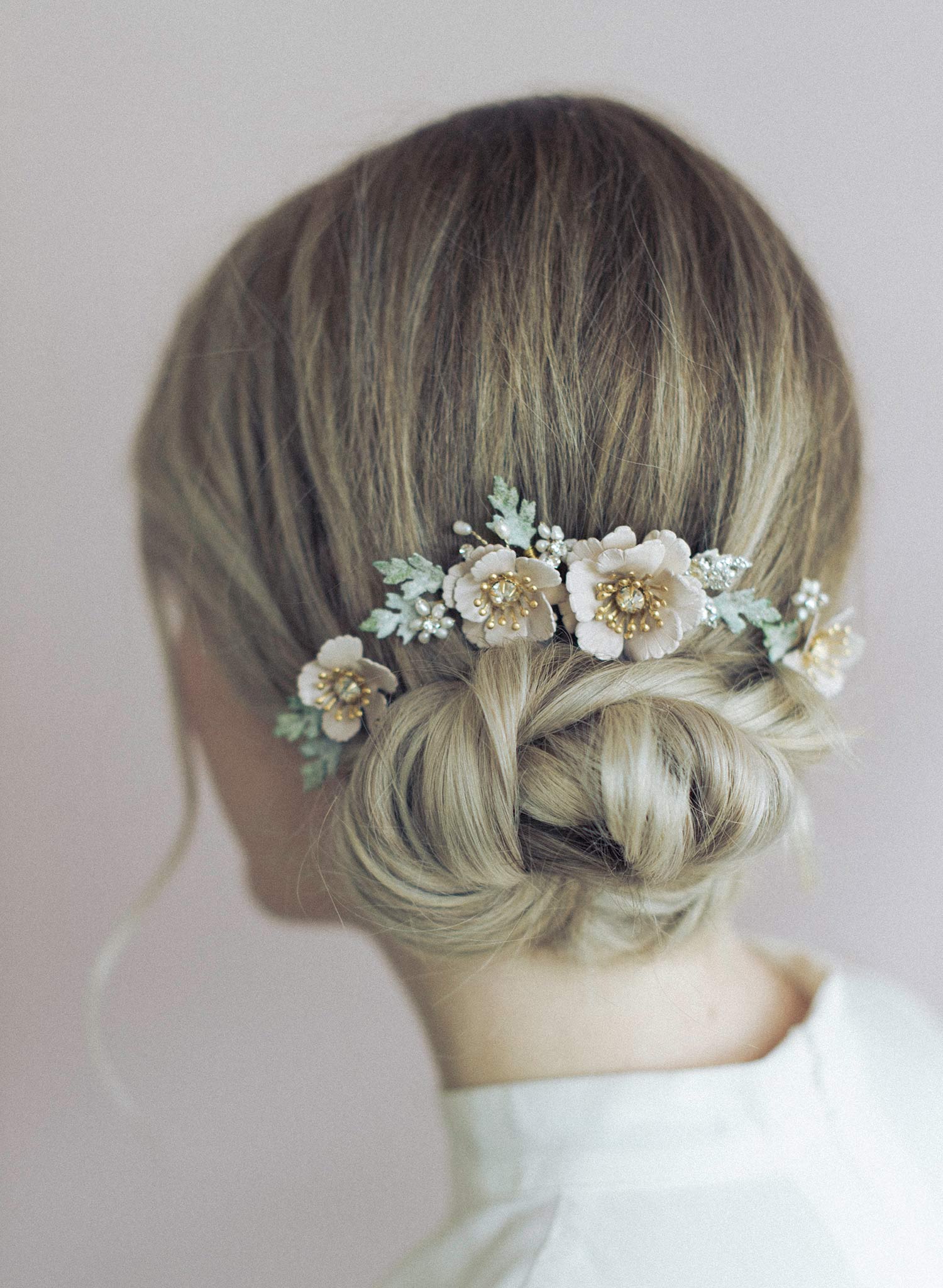 Blushing floral garden comb and pin set of 3 - Style #934